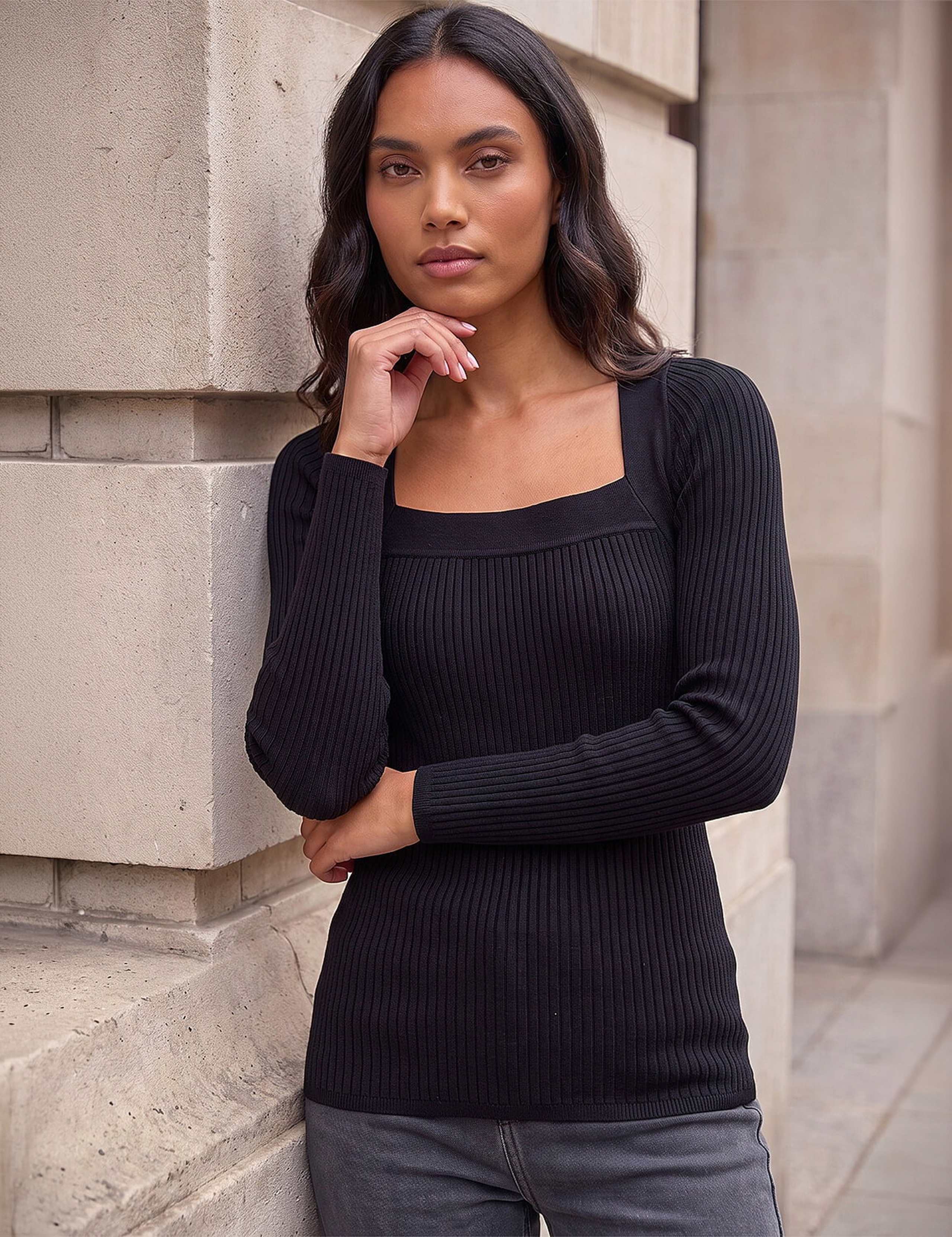 Square Neck Rib Knit Top 1 of 4