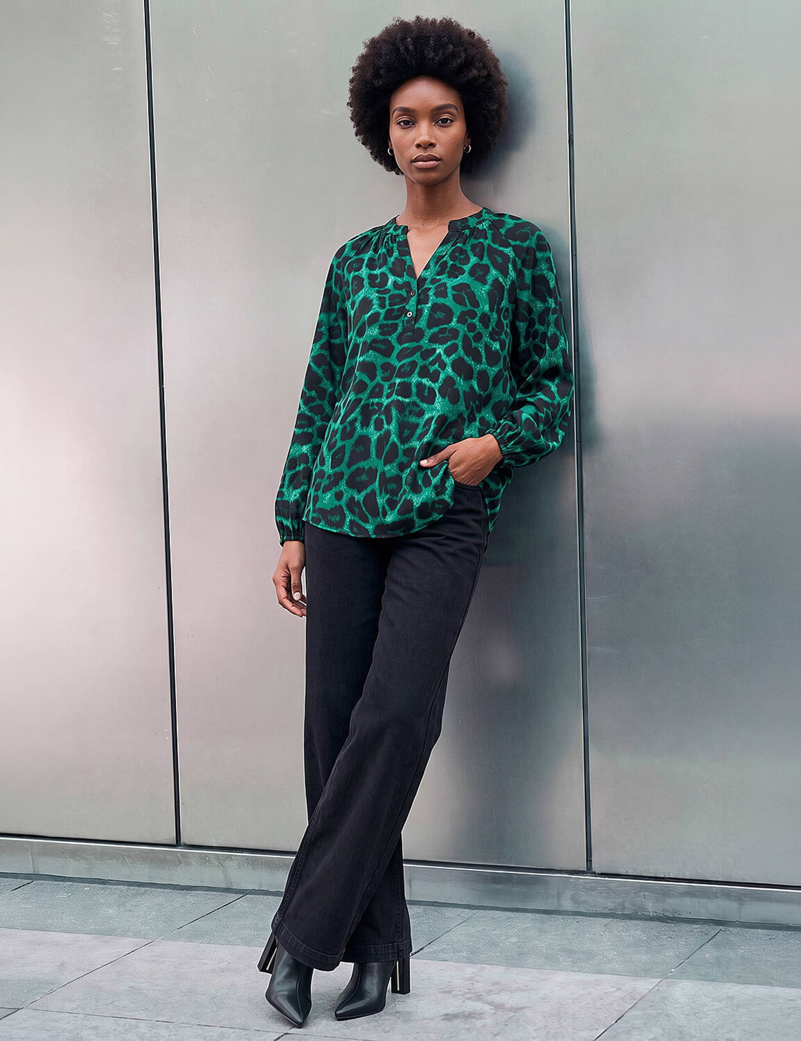 Animal Print V Neck Button Through Top 2 of 4