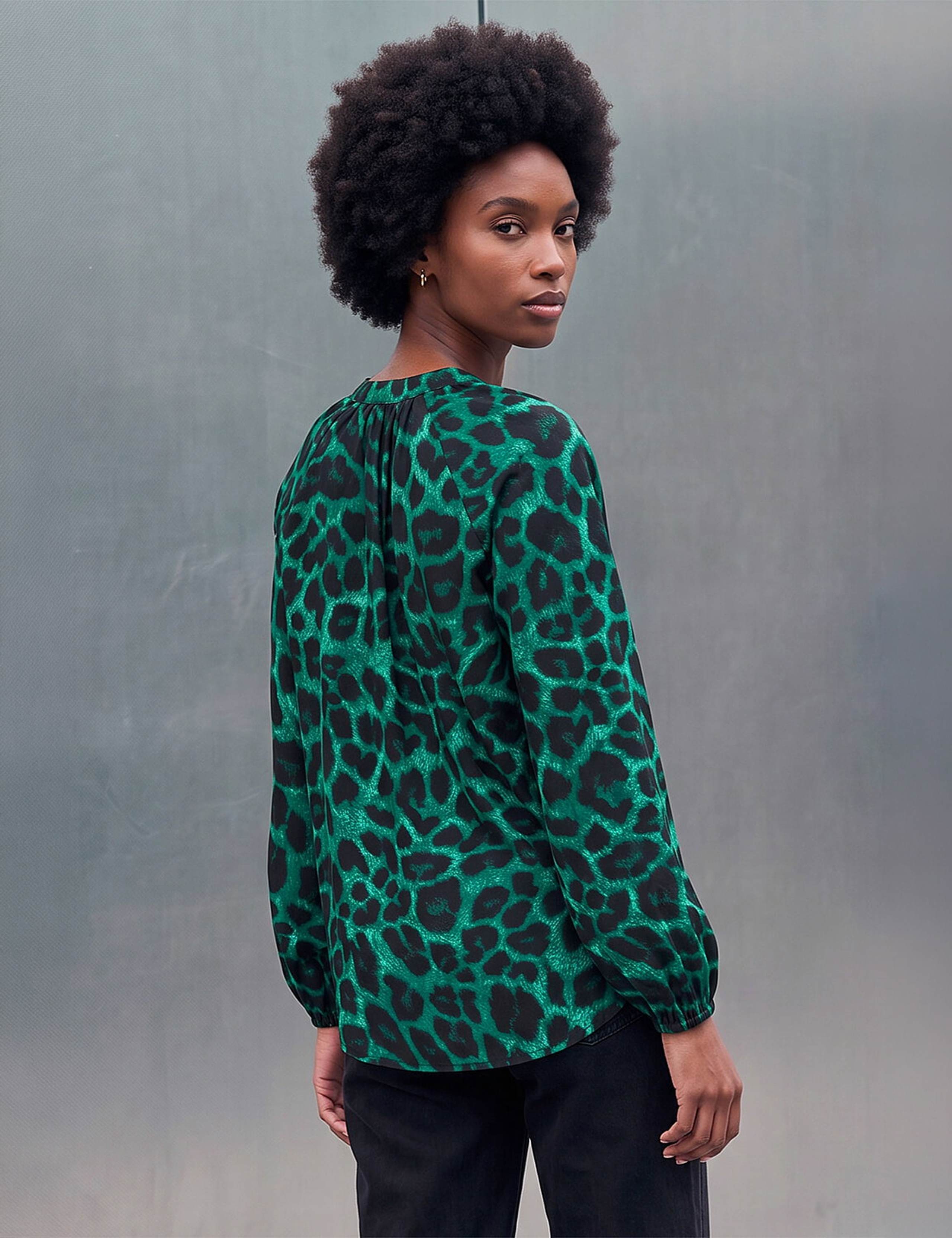 Animal Print V Neck Button Through Top 3 of 4