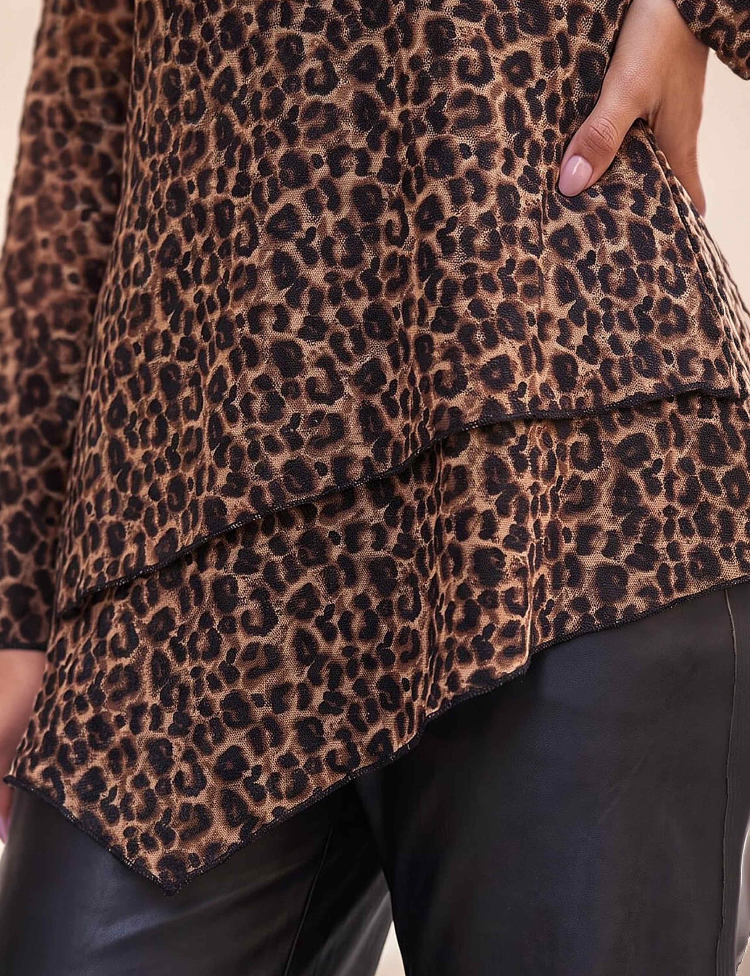 Animal Print Round Neck Layered Hem Top 3 of 4