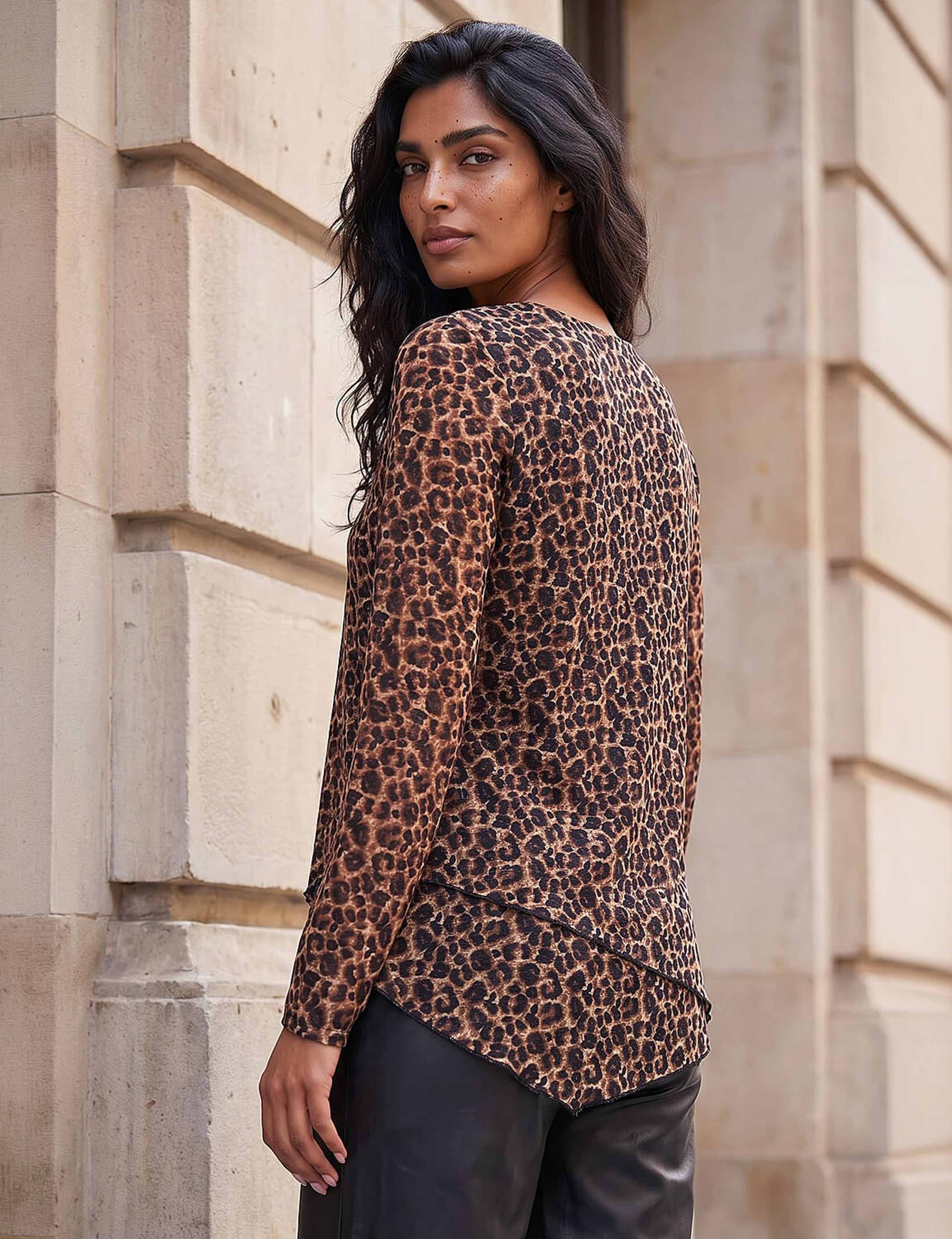 Animal Print Round Neck Layered Hem Top 4 of 4