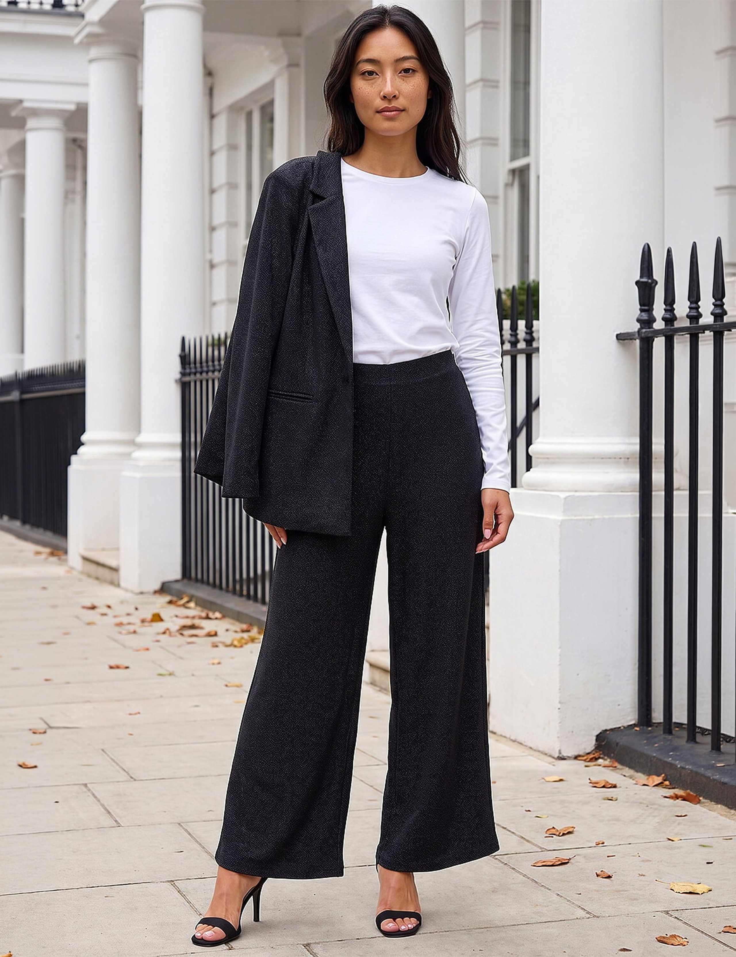Metallic Wide Leg Trousers with Stretch 2 of 4