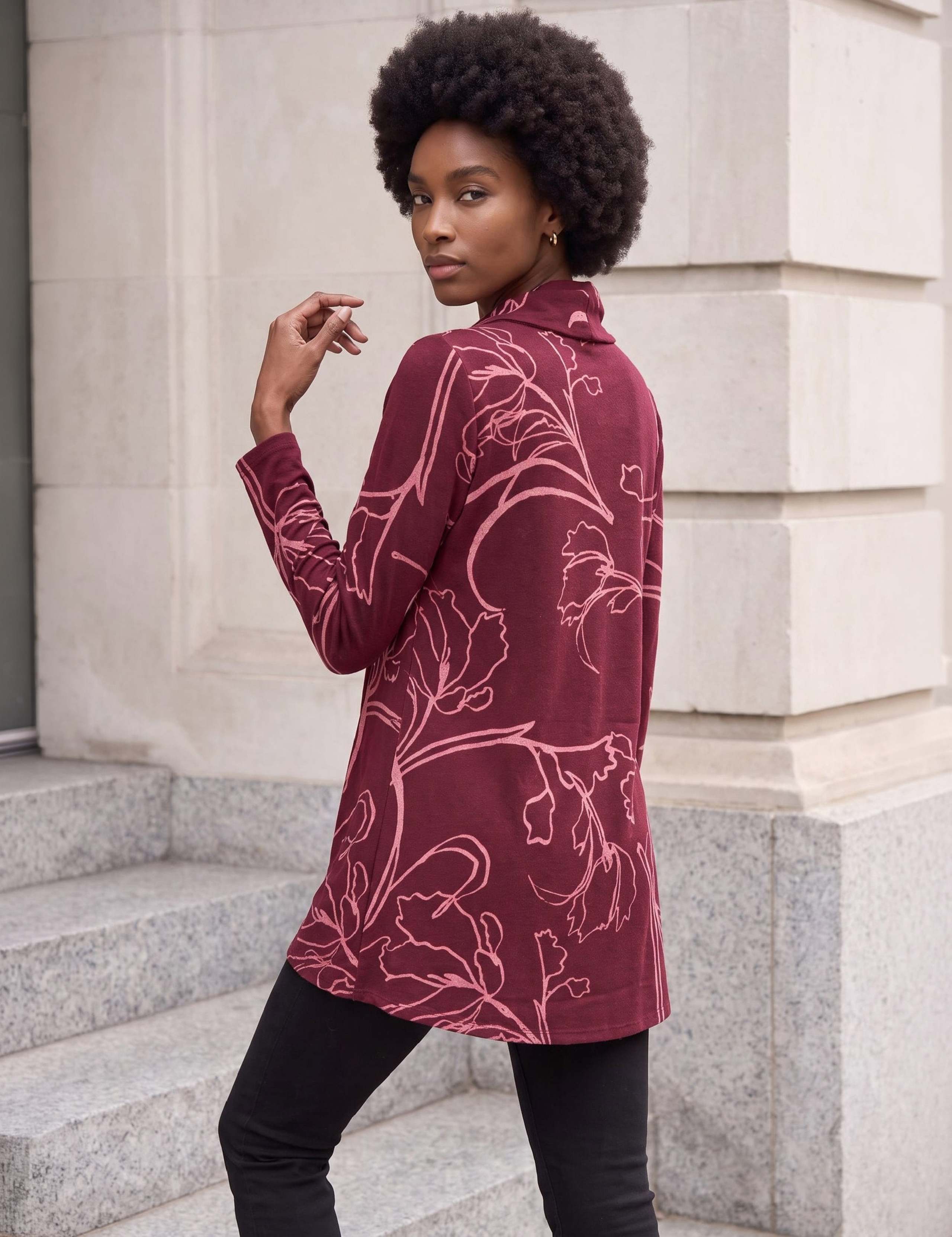 Leaf Print Cowl Neck Stretch Top 4 of 4