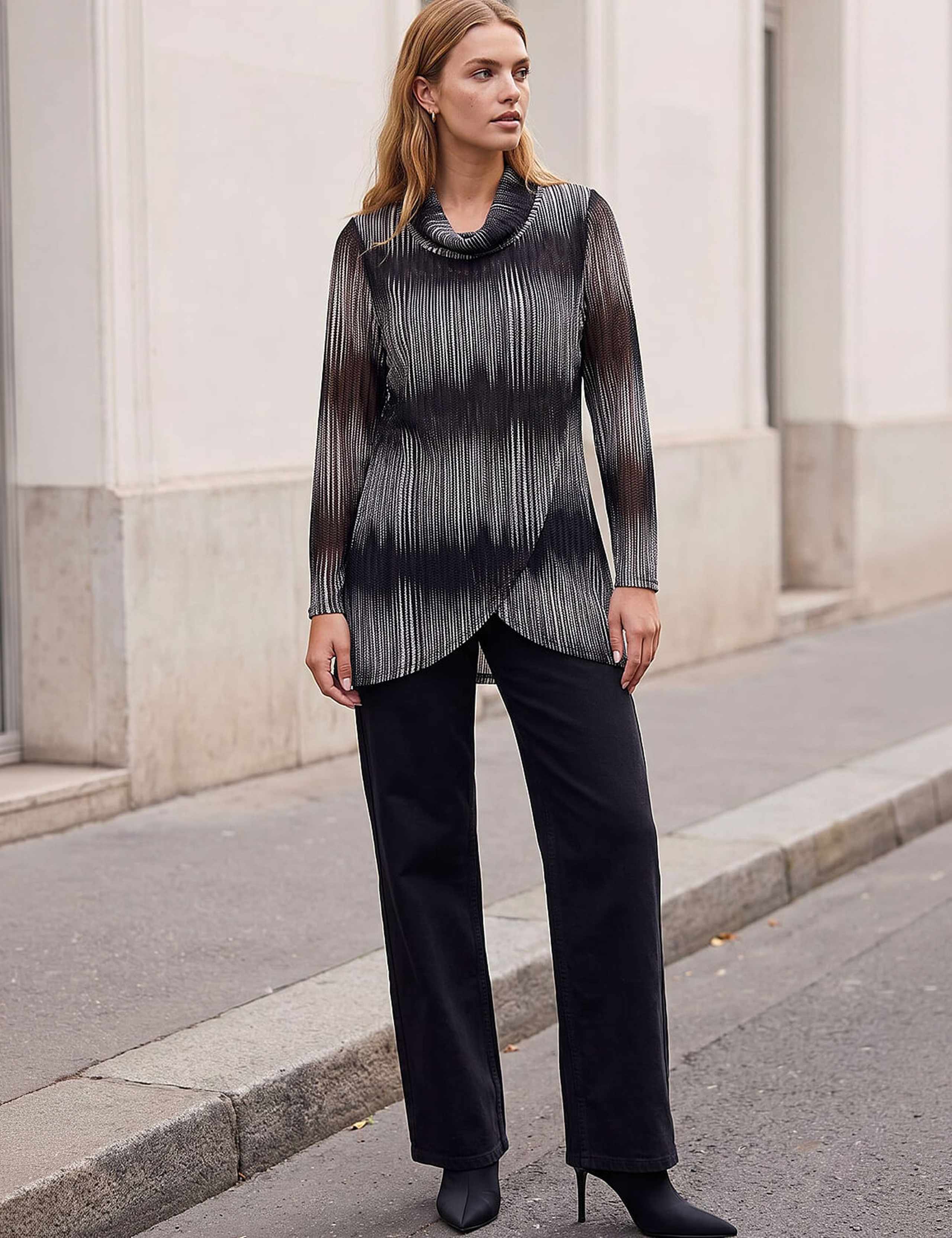 Mono Print Cowl Neck Tunic Top 2 of 4