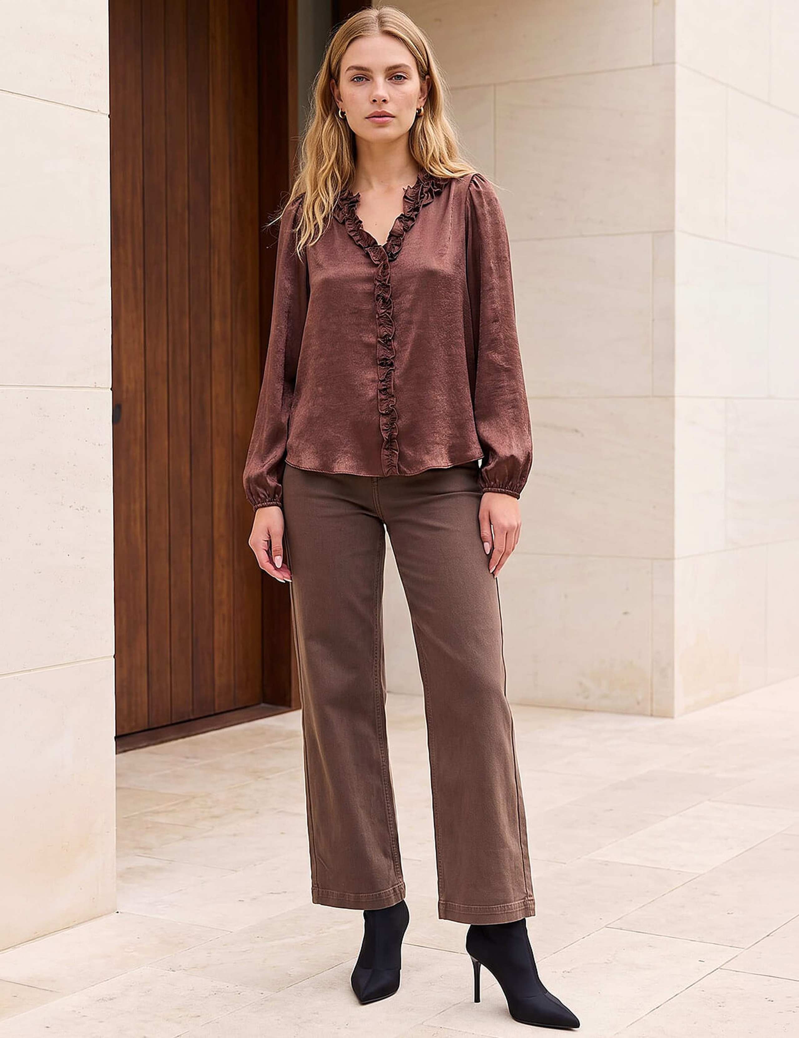 Satin Frill Detail V Neck Top 2 of 4
