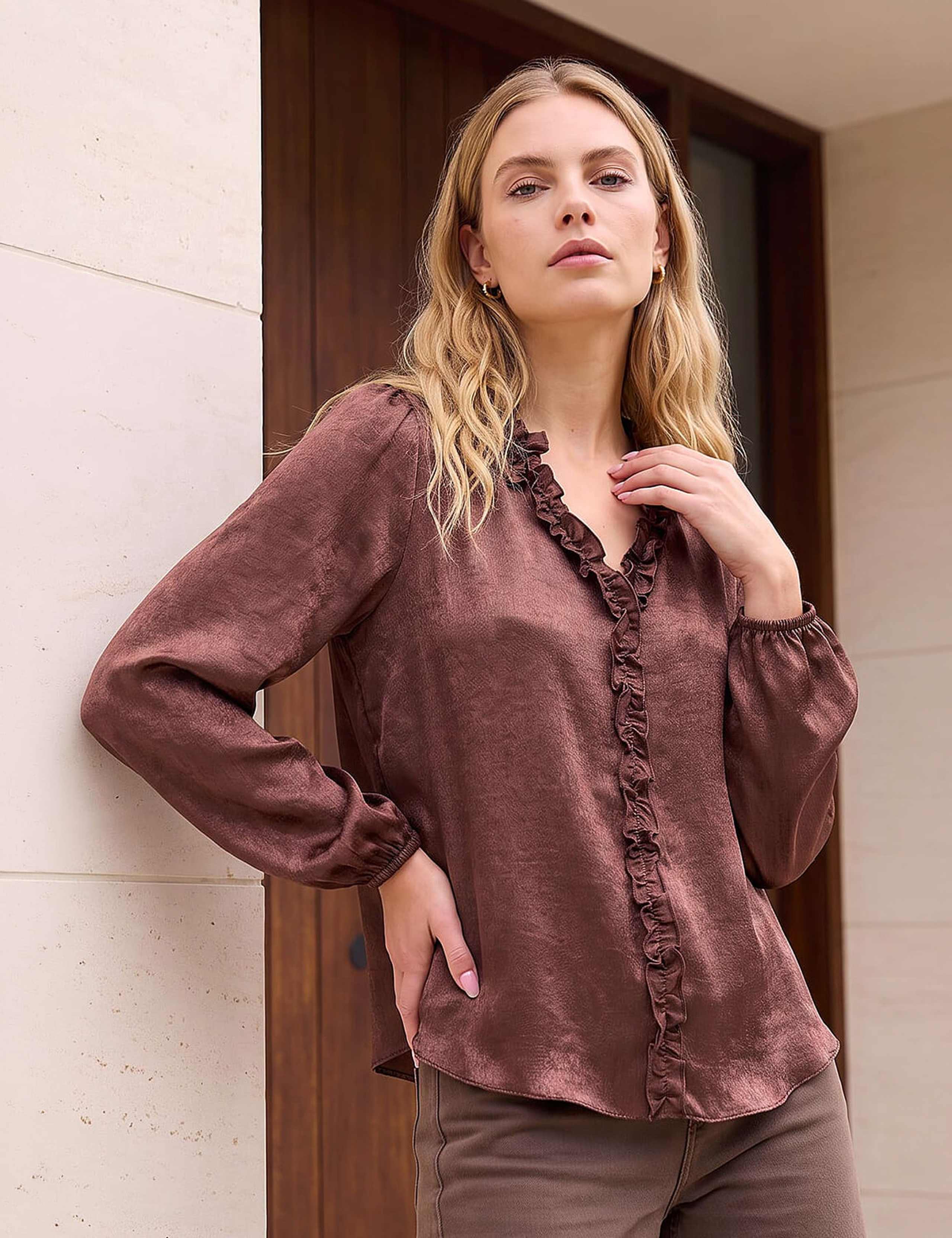 Satin Frill Detail V Neck Top 3 of 4