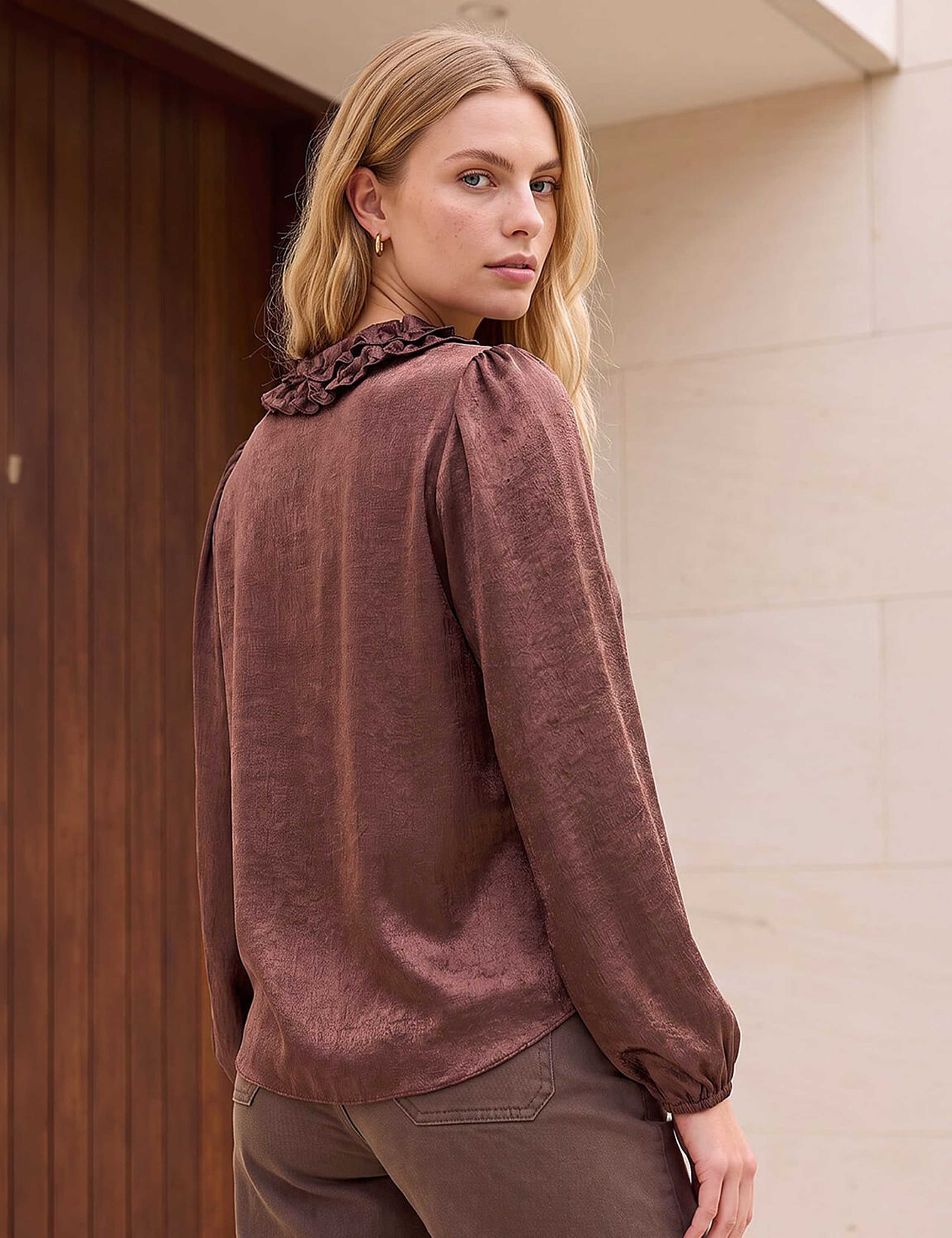 Satin Frill Detail V Neck Top 4 of 4