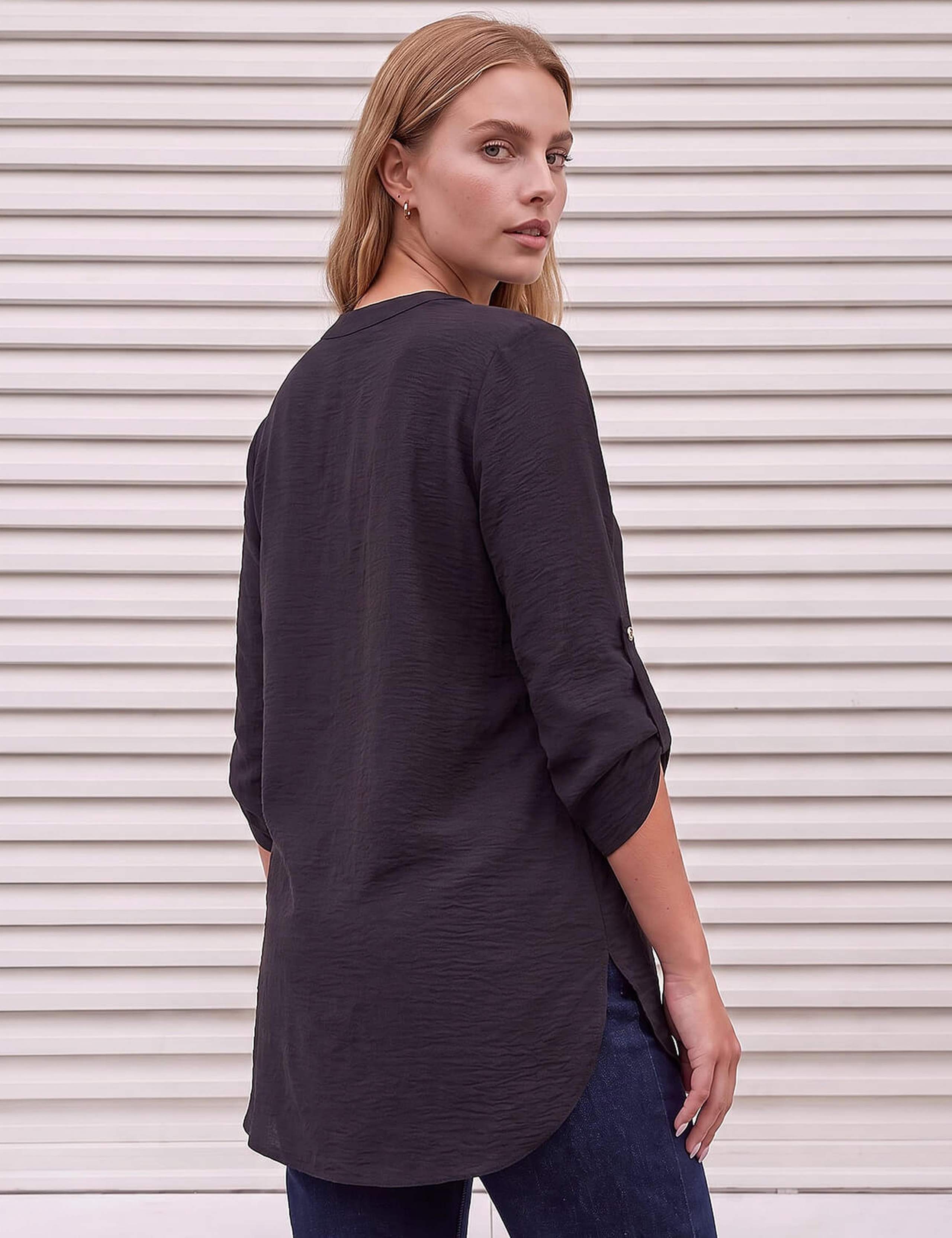 Notch Neck Button Detail Longline Top 2 of 3
