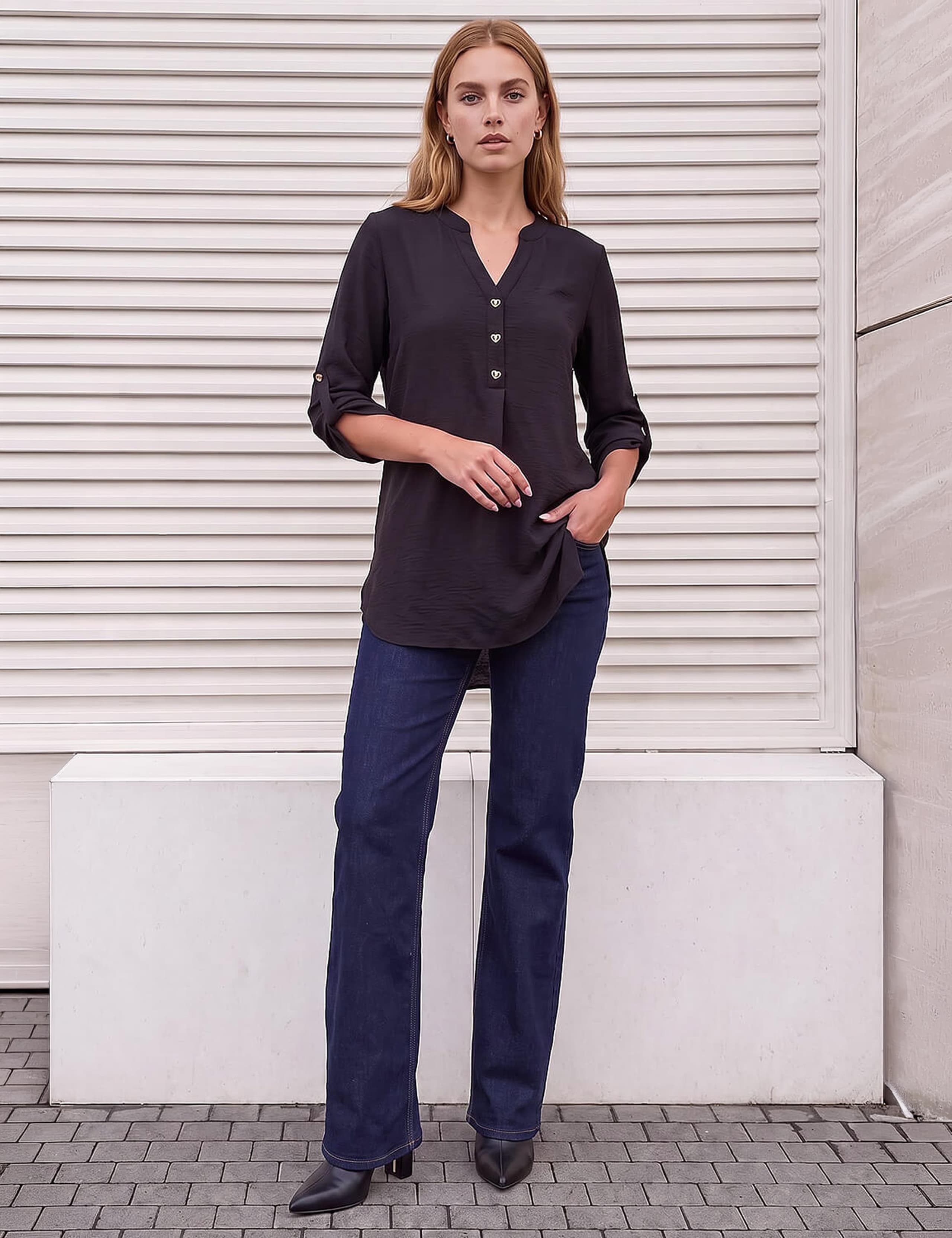 Notch Neck Button Detail Longline Top 3 of 3