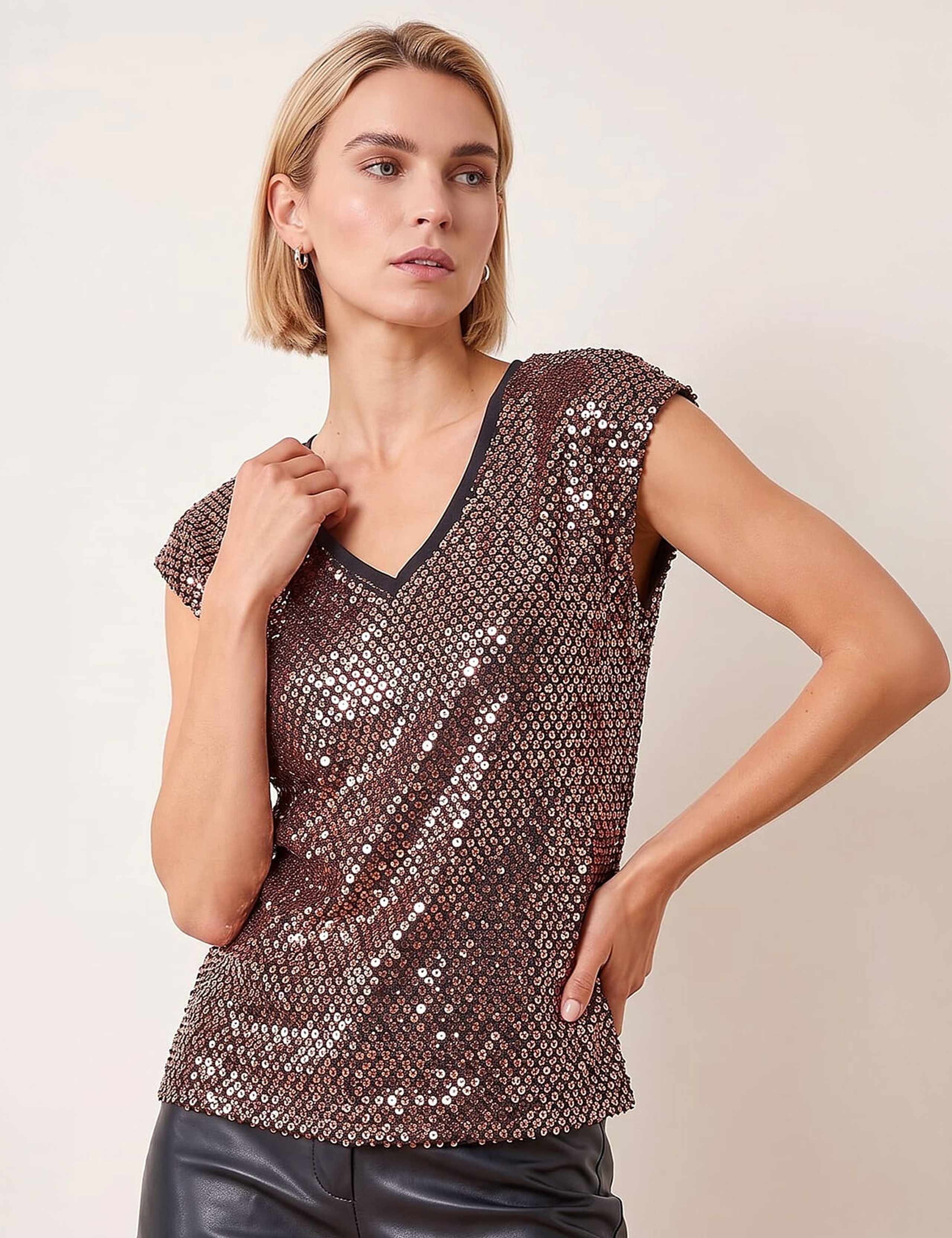 Sequin V Neck Top 2 of 4