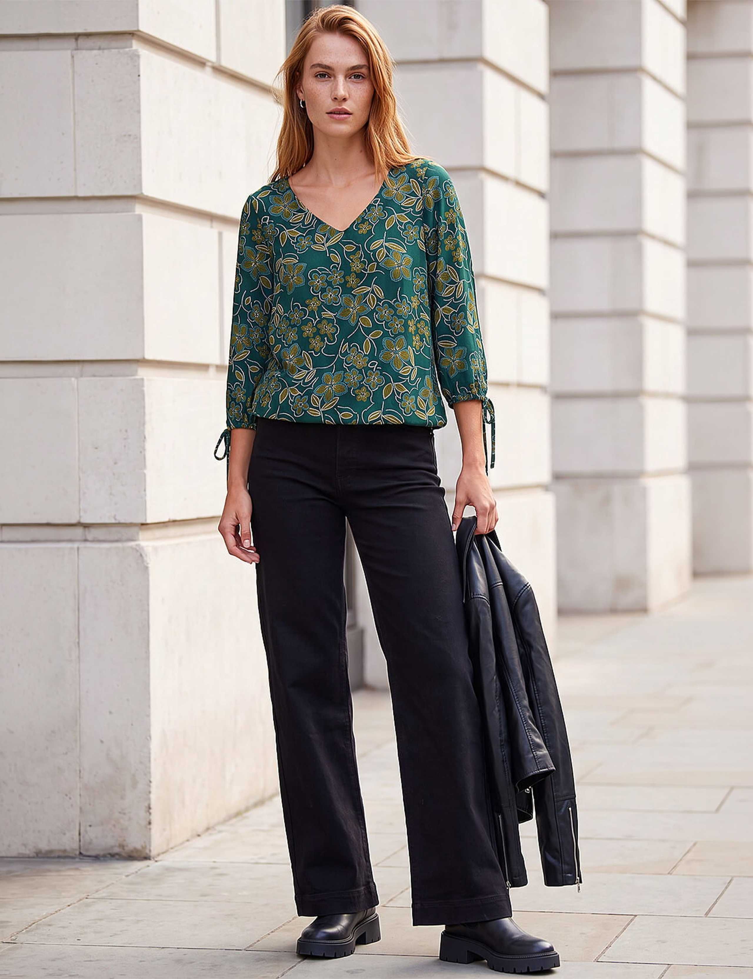 Floral V Neck Stretch Top 1 of 4