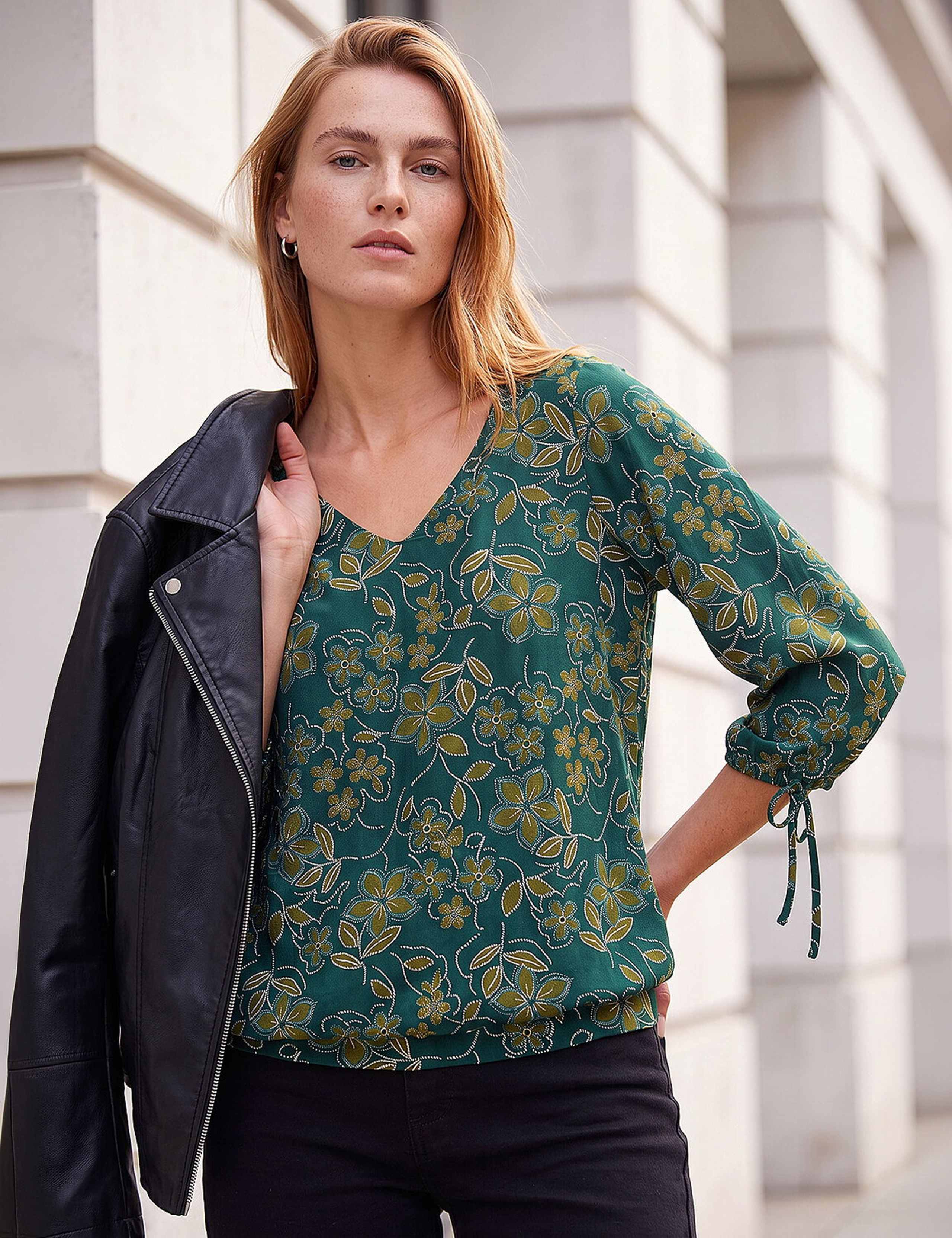 Floral V Neck Stretch Top 2 of 4