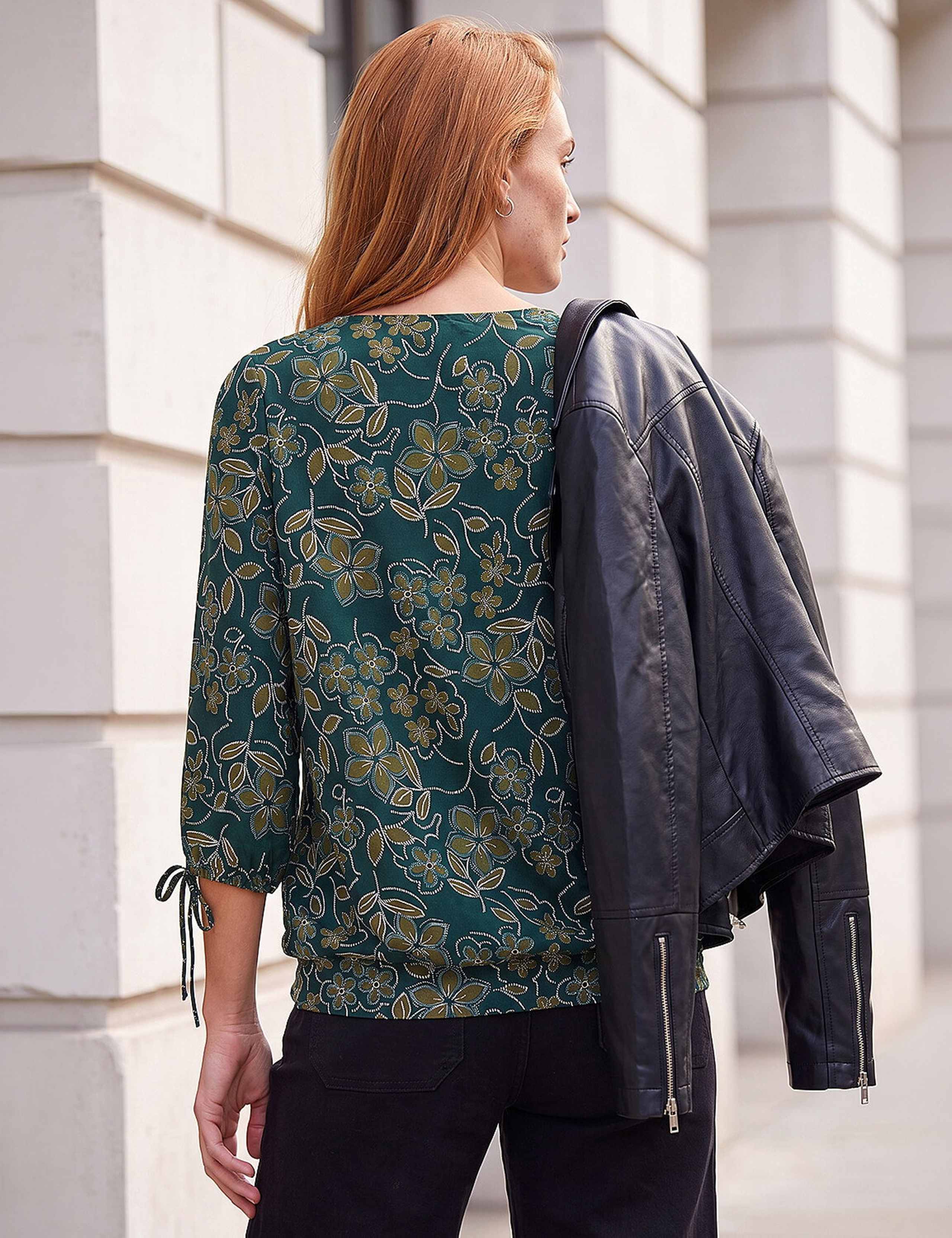 Floral V Neck Stretch Top 3 of 4
