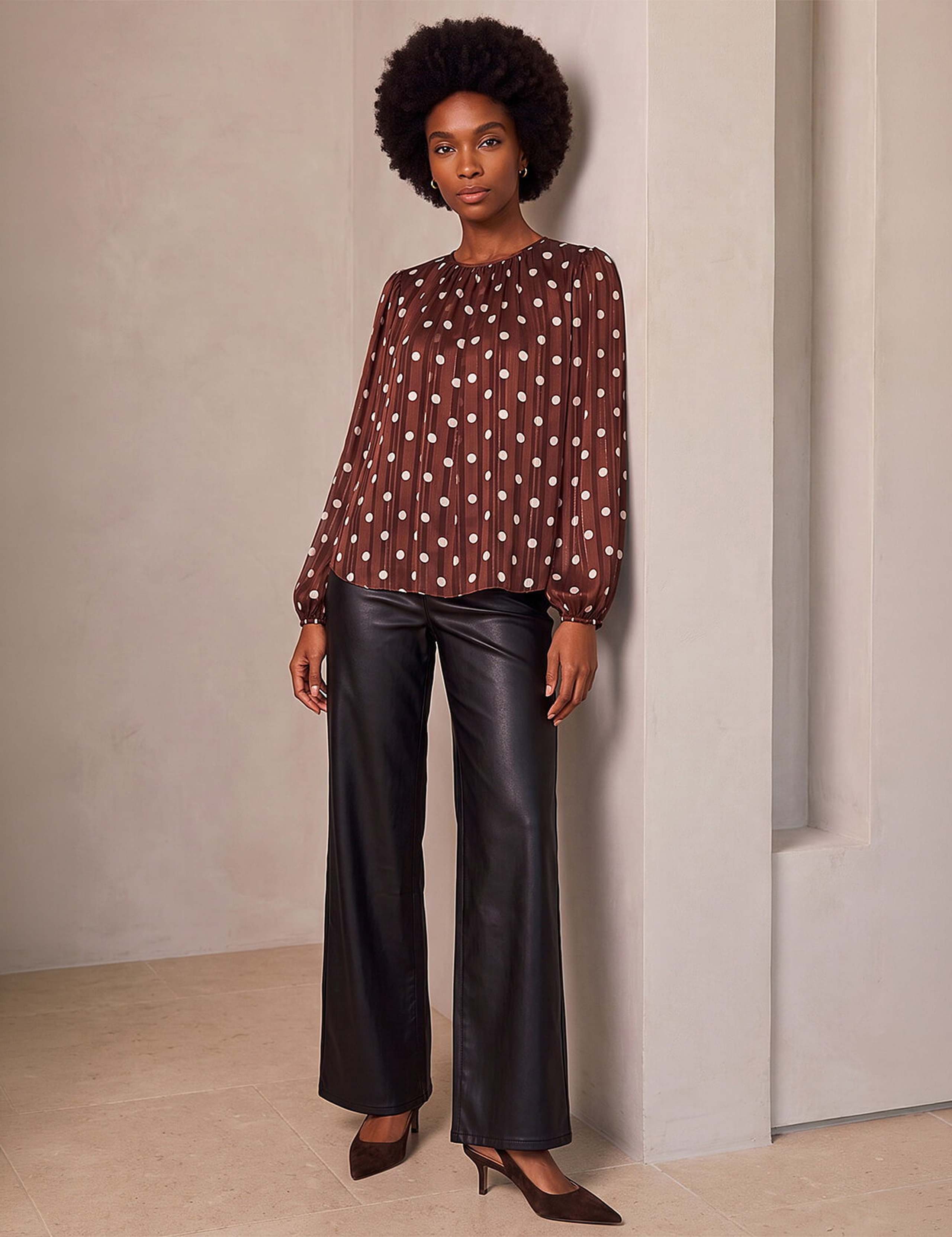 Polka Dot Satin Pleat Detail Top 2 of 3