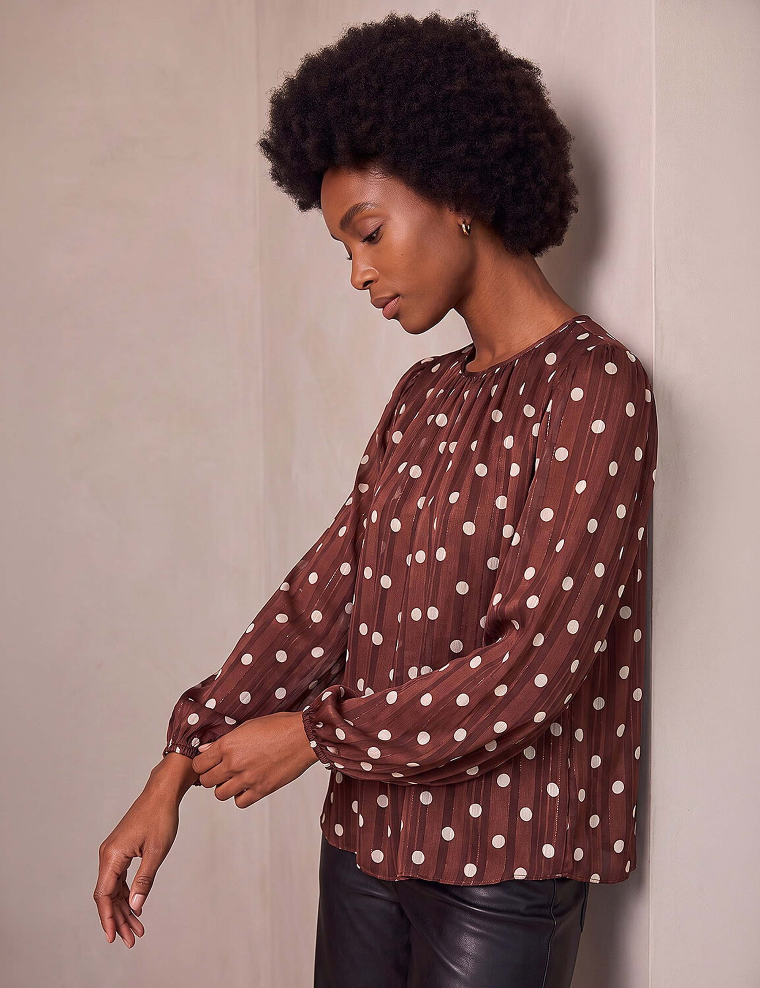 Polka Dot Satin Pleat Detail Top 3 of 3