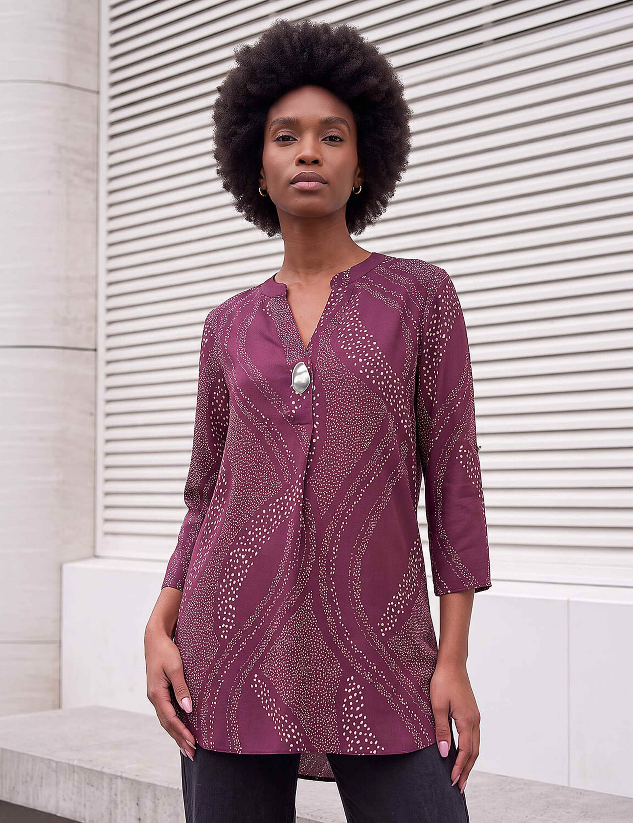 Satin Spot Print Notch Neck Longline Top 2 of 4