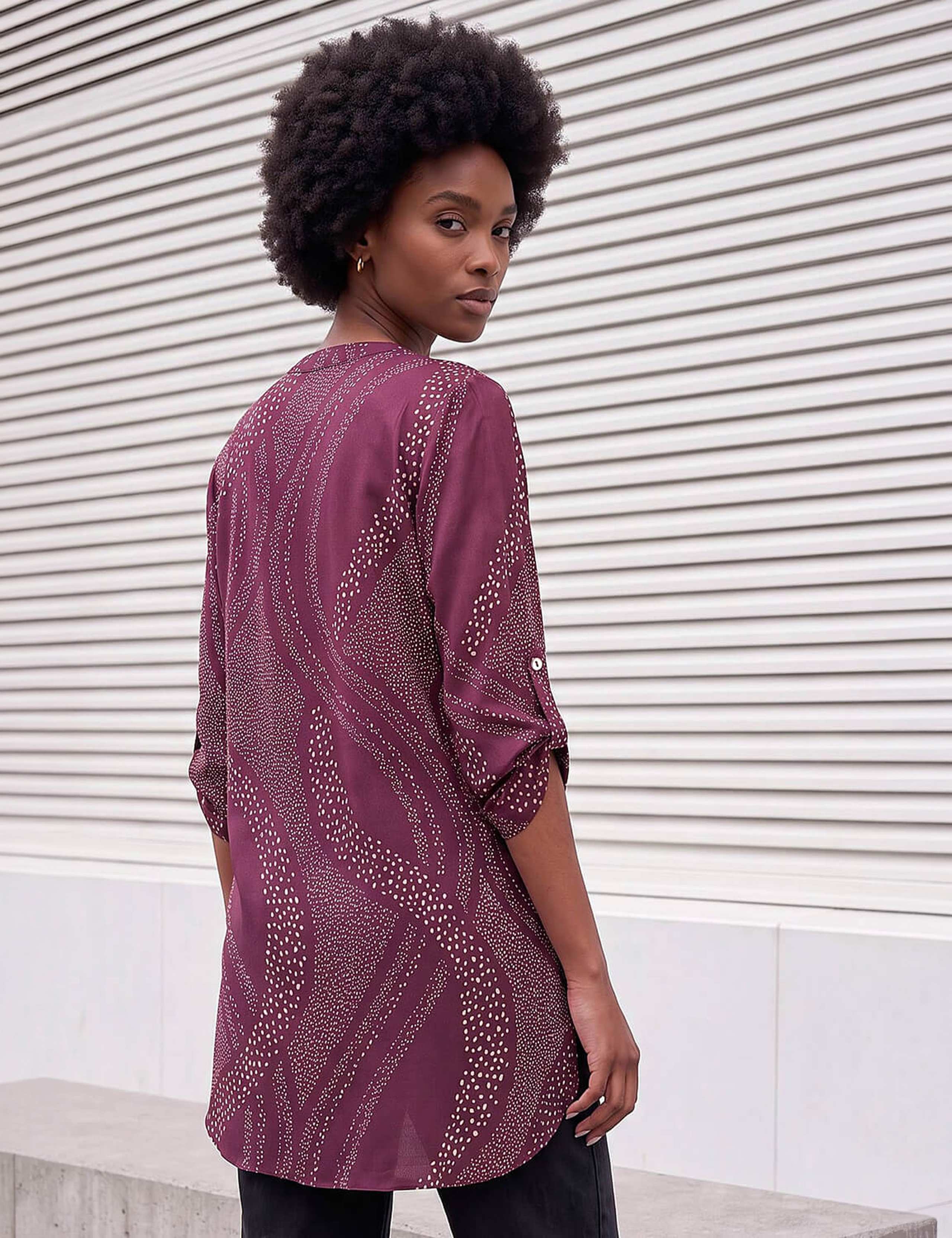 Satin Spot Print Notch Neck Longline Top 4 of 4