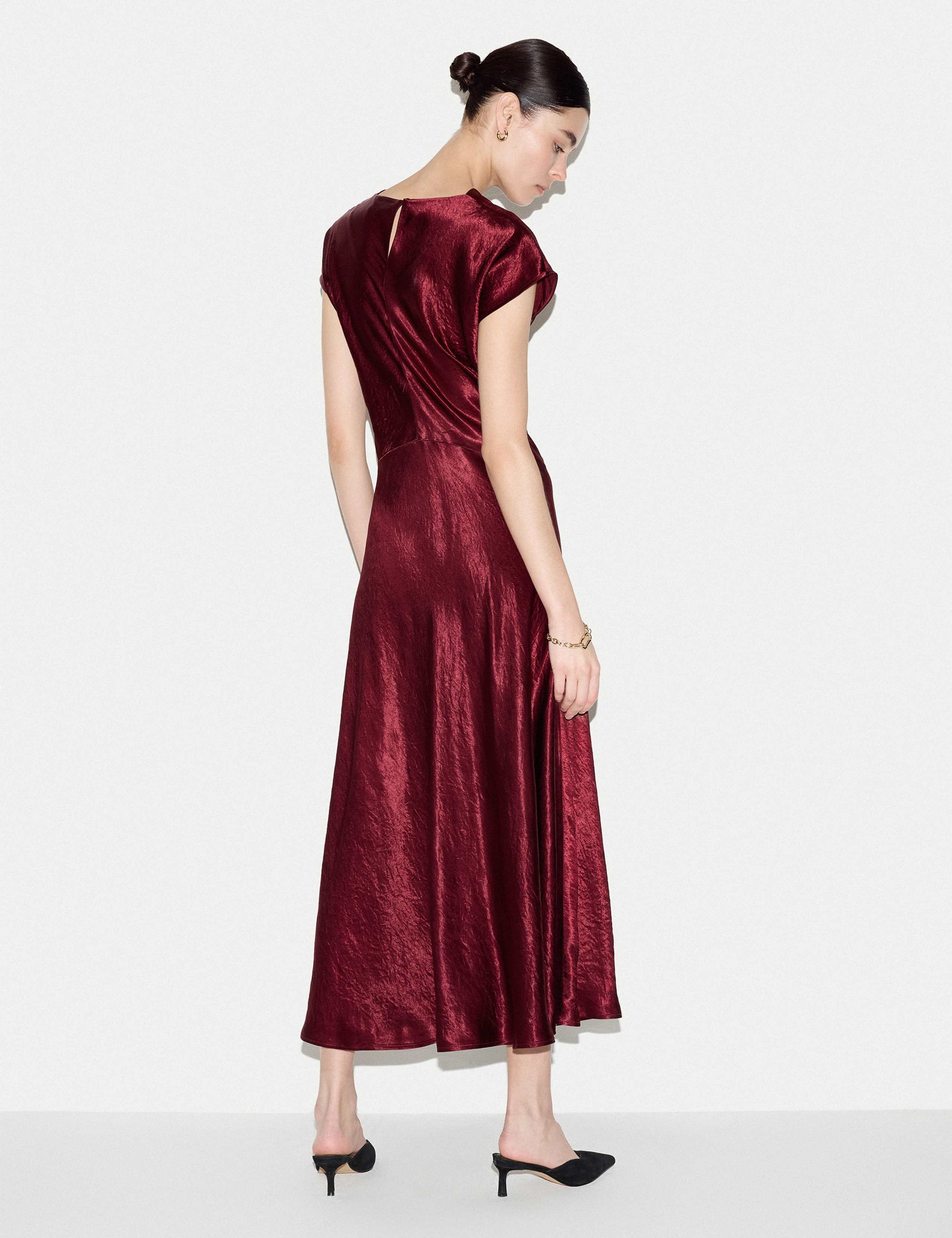Textured Cowl Neck Midi Waisted Dress 3 of 6