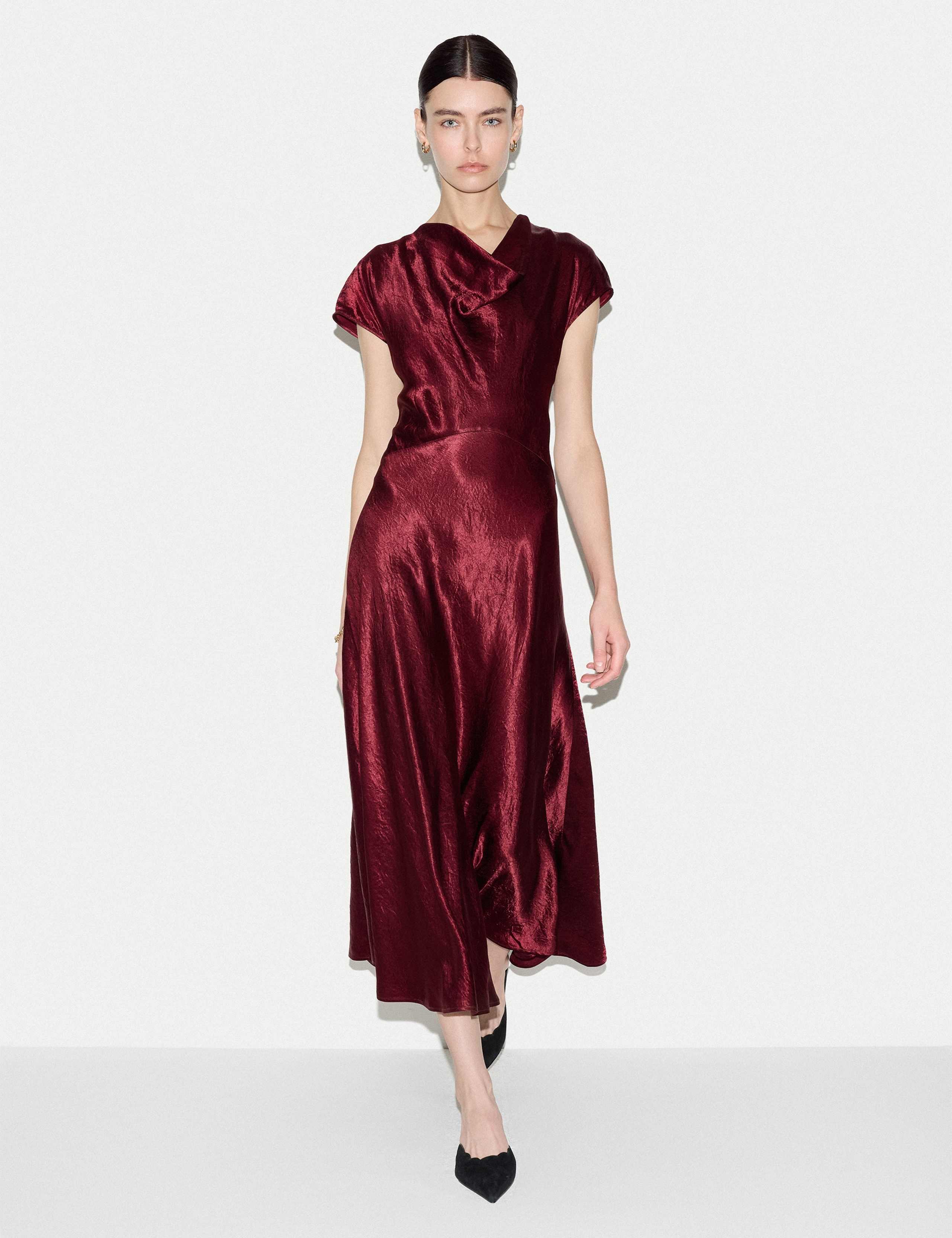 Textured Cowl Neck Midi Waisted Dress 4 of 6