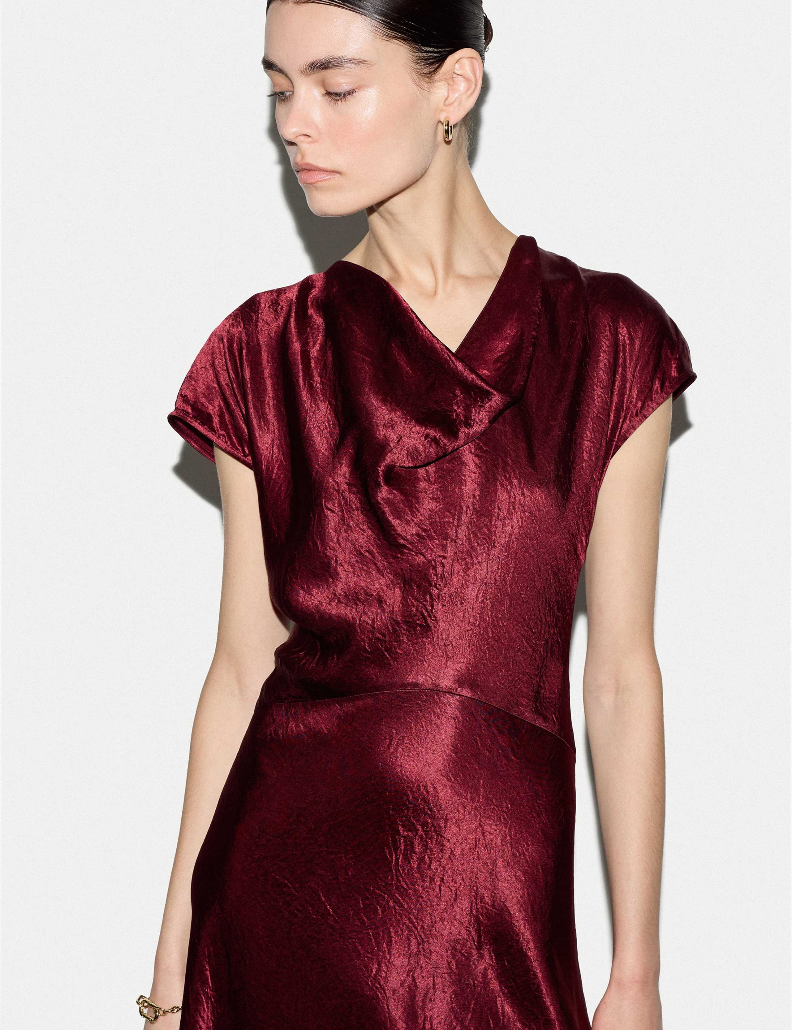 Textured Cowl Neck Midi Waisted Dress 5 of 6