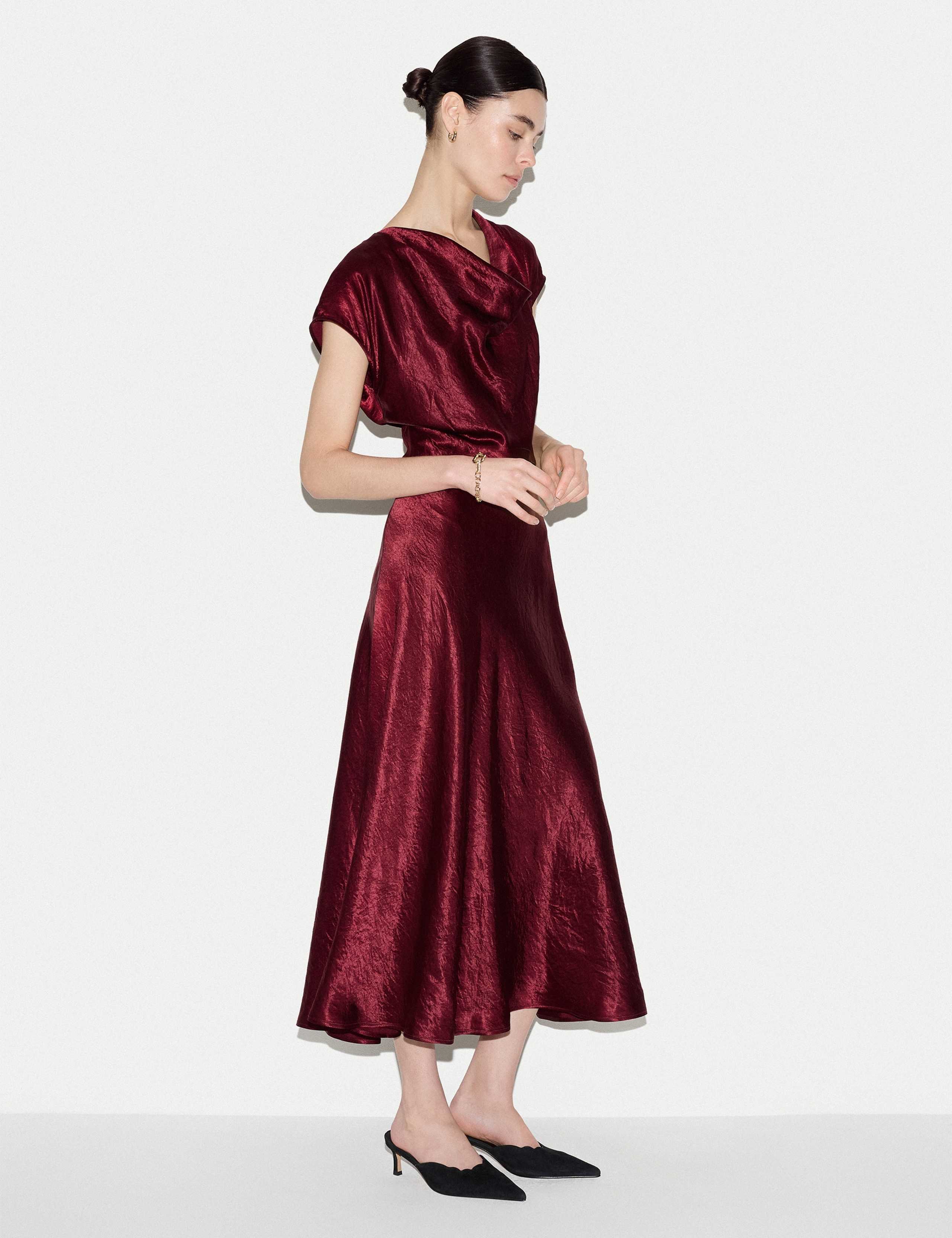 Textured Cowl Neck Midi Waisted Dress 6 of 6