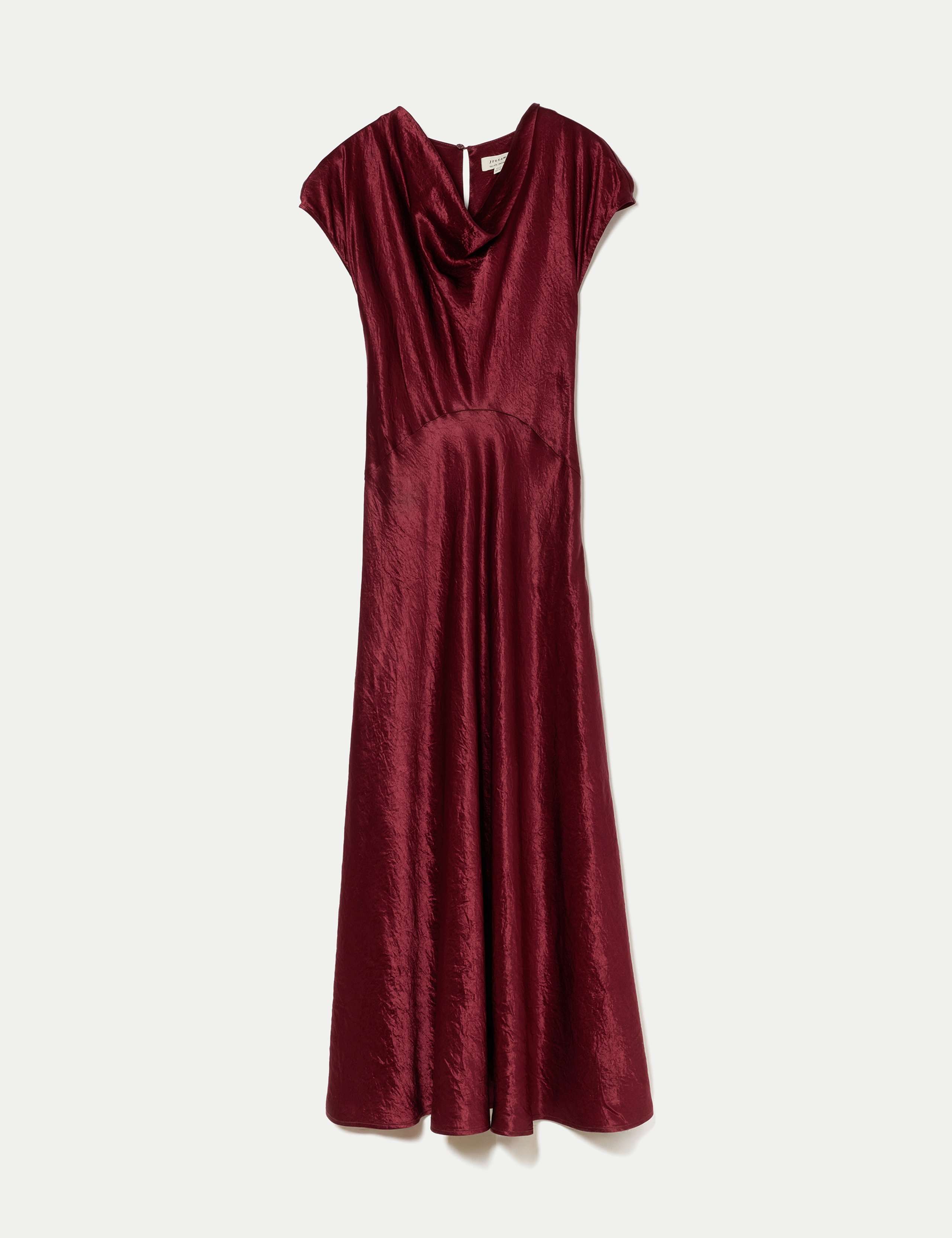 Textured Cowl Neck Midi Waisted Dress 2 of 6