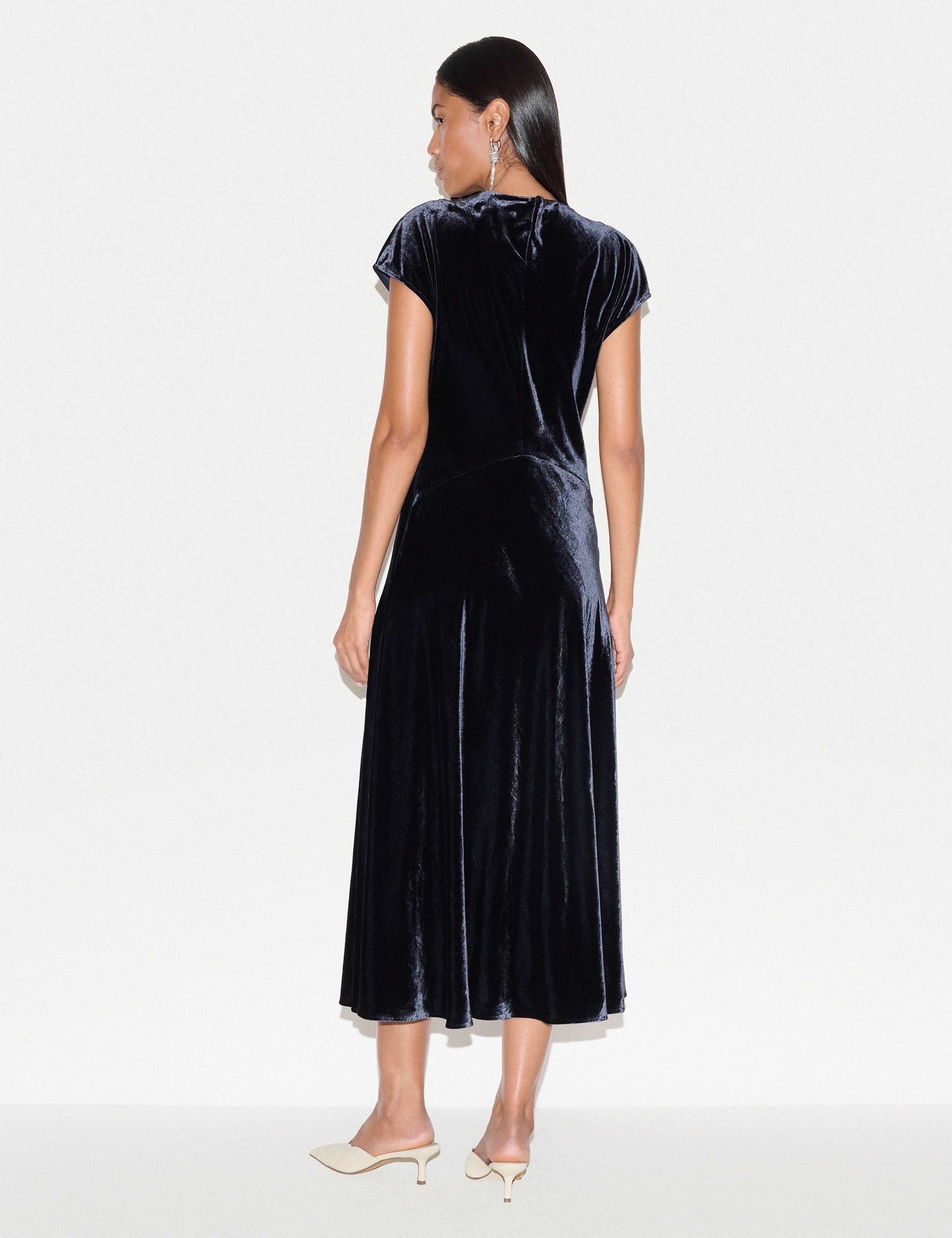 Velvet Cowl Neck Midi Waisted Dress 6 of 6