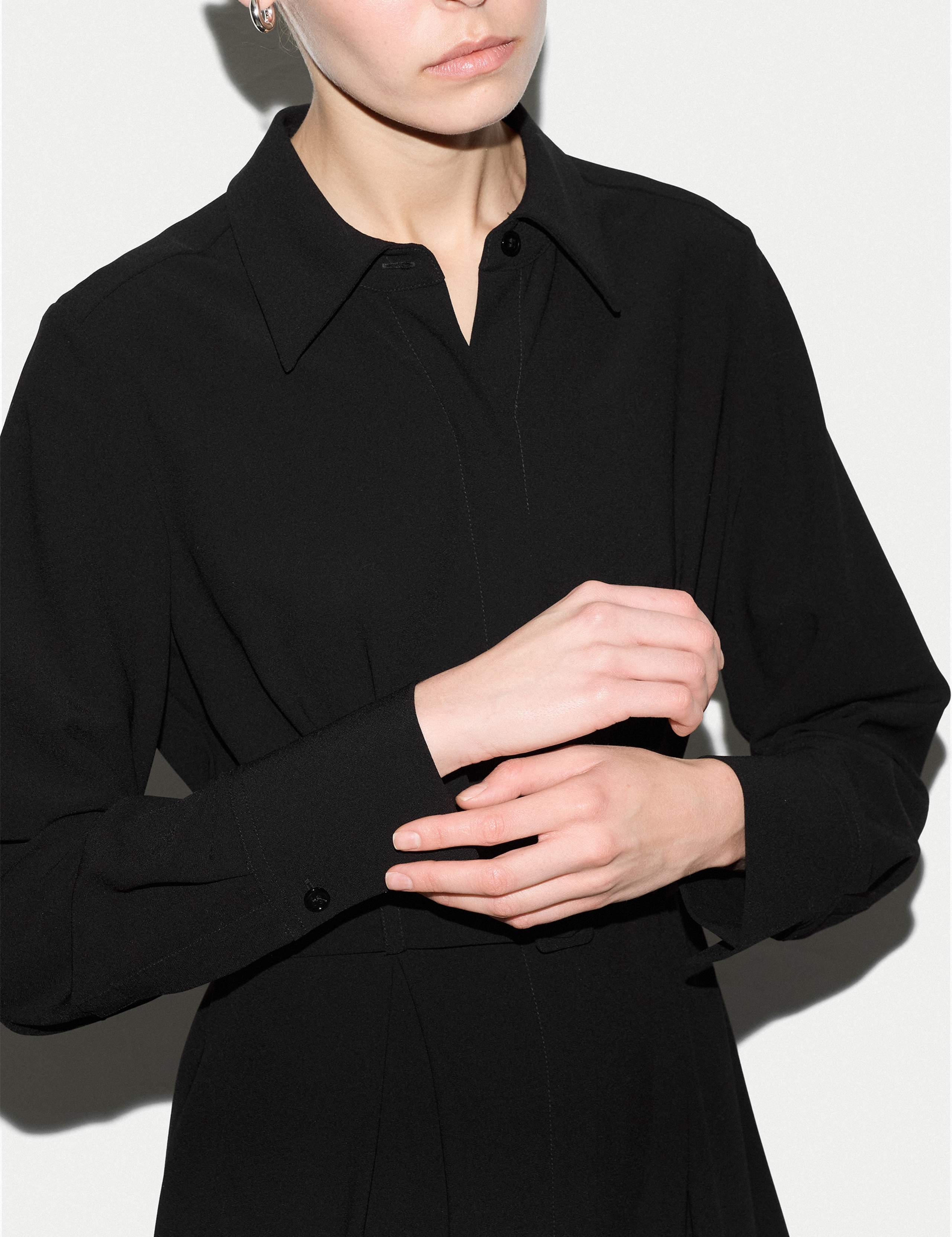 Crepe Collared Belted Midi Shirt Dress 3 of 6