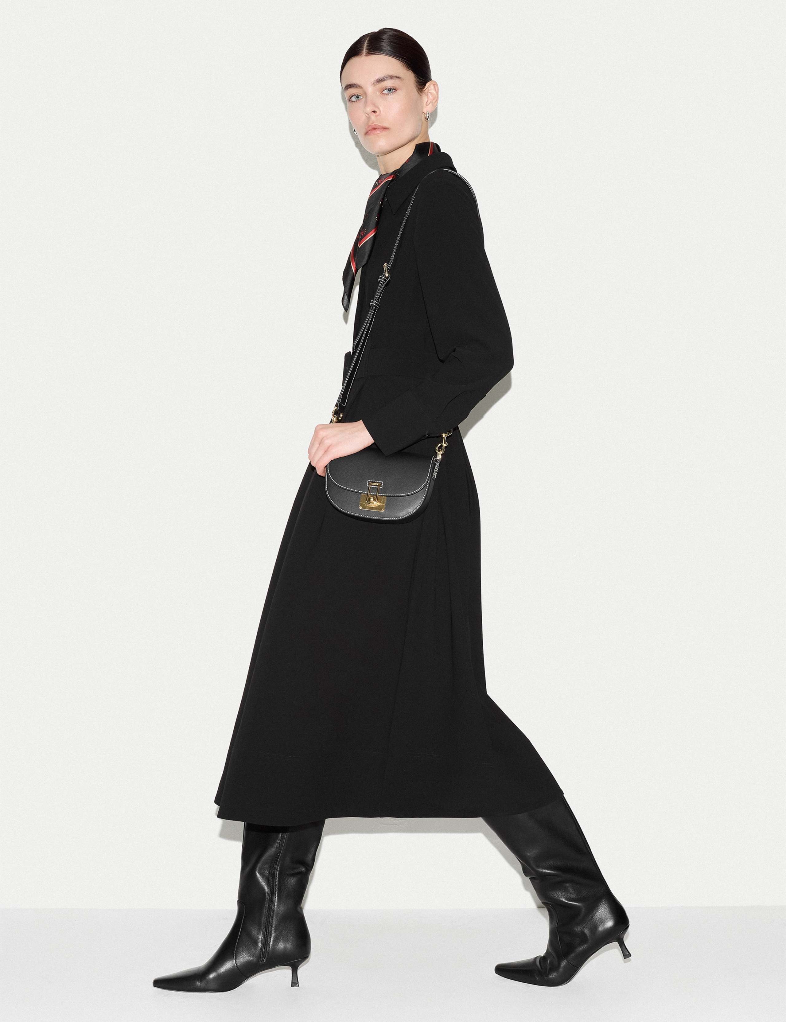 Crepe Collared Belted Midi Shirt Dress 4 of 6
