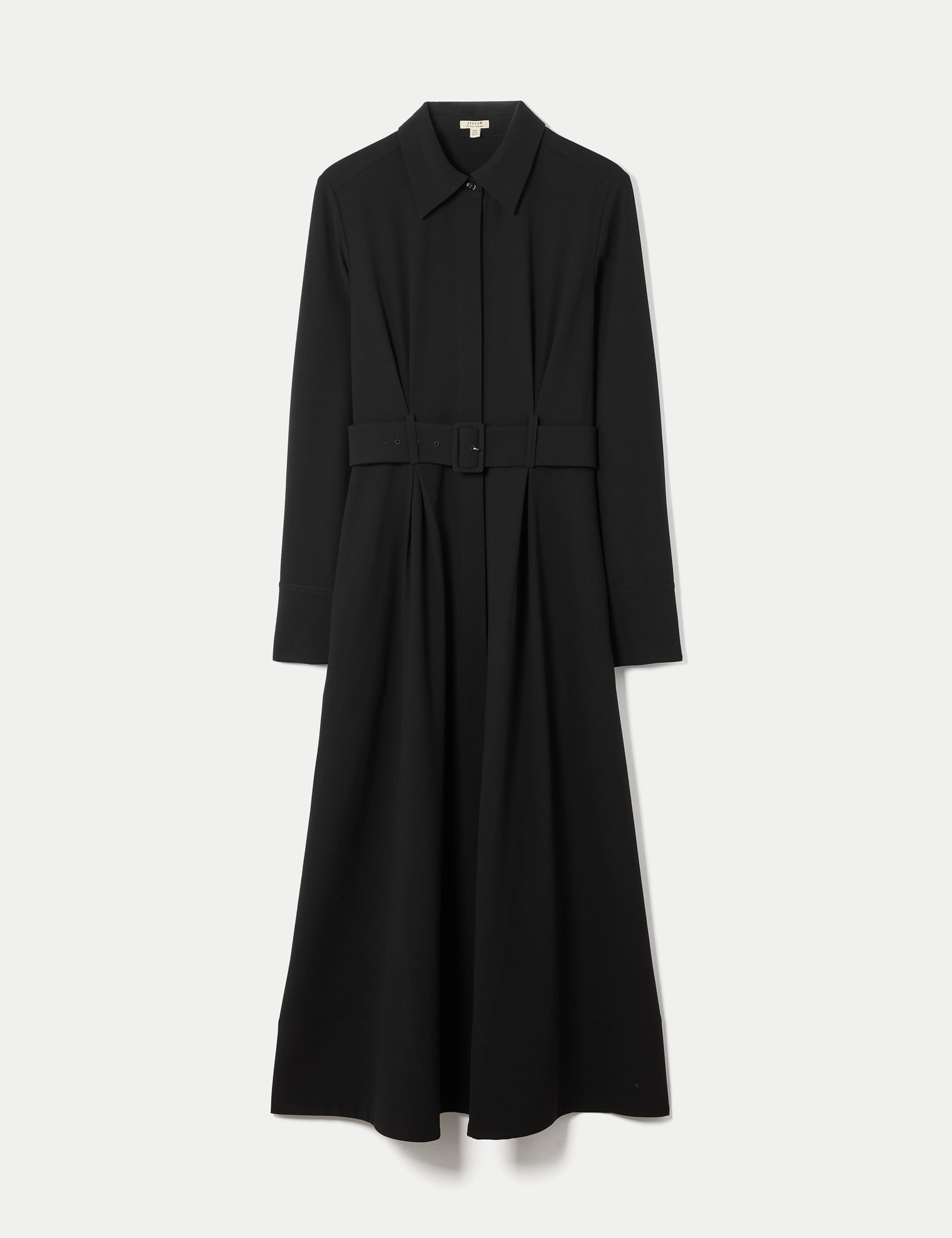 Crepe Collared Belted Midi Shirt Dress 2 of 6