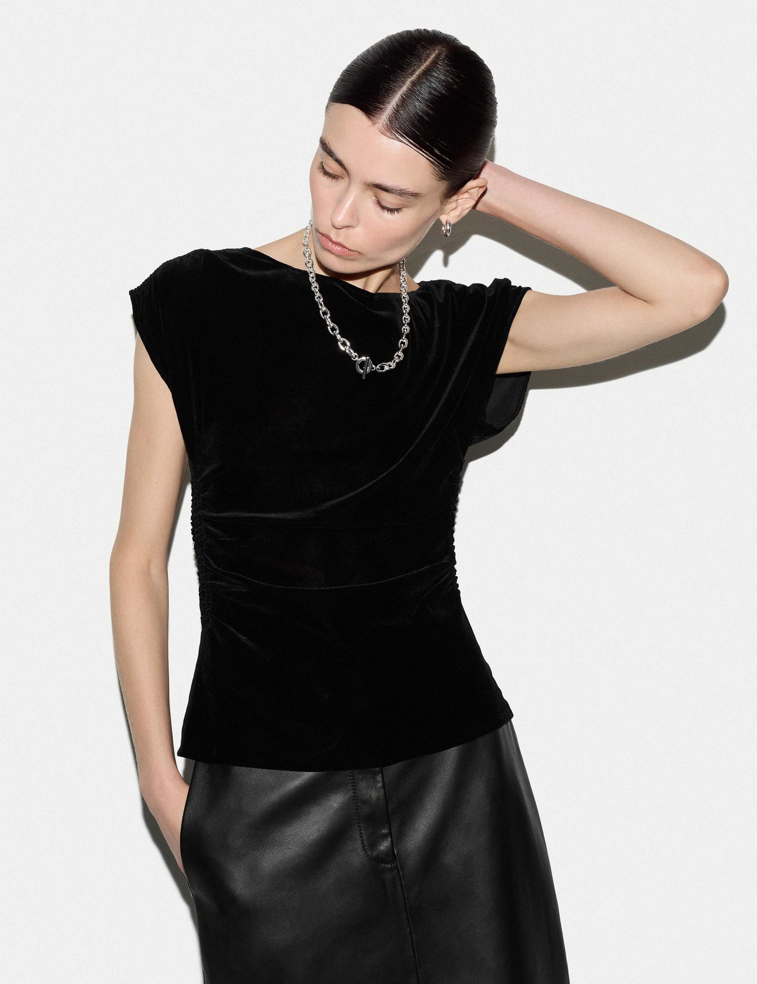 Velvet Ruched Slash Neck Top 1 of 7