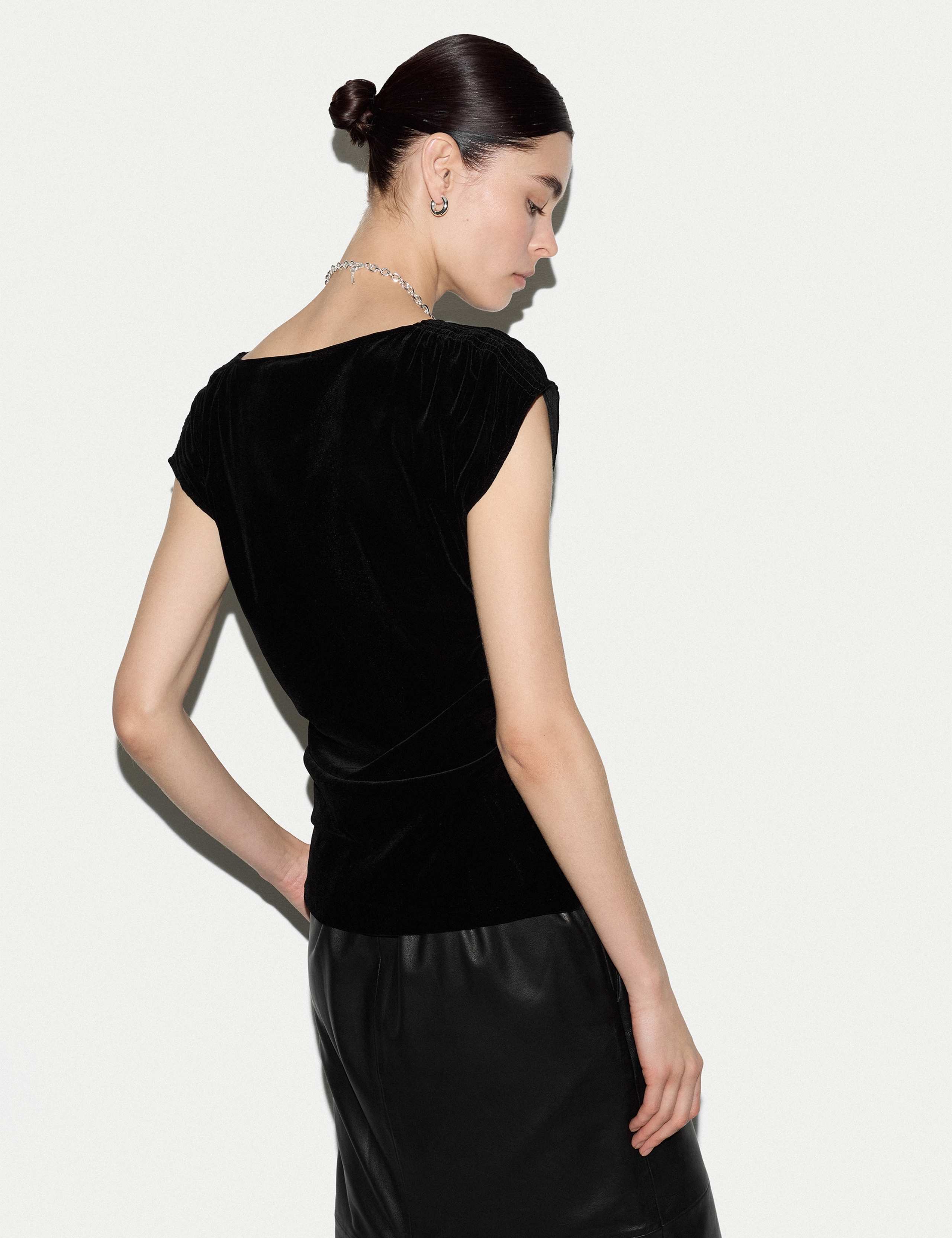 Velvet Ruched Slash Neck Top 6 of 7
