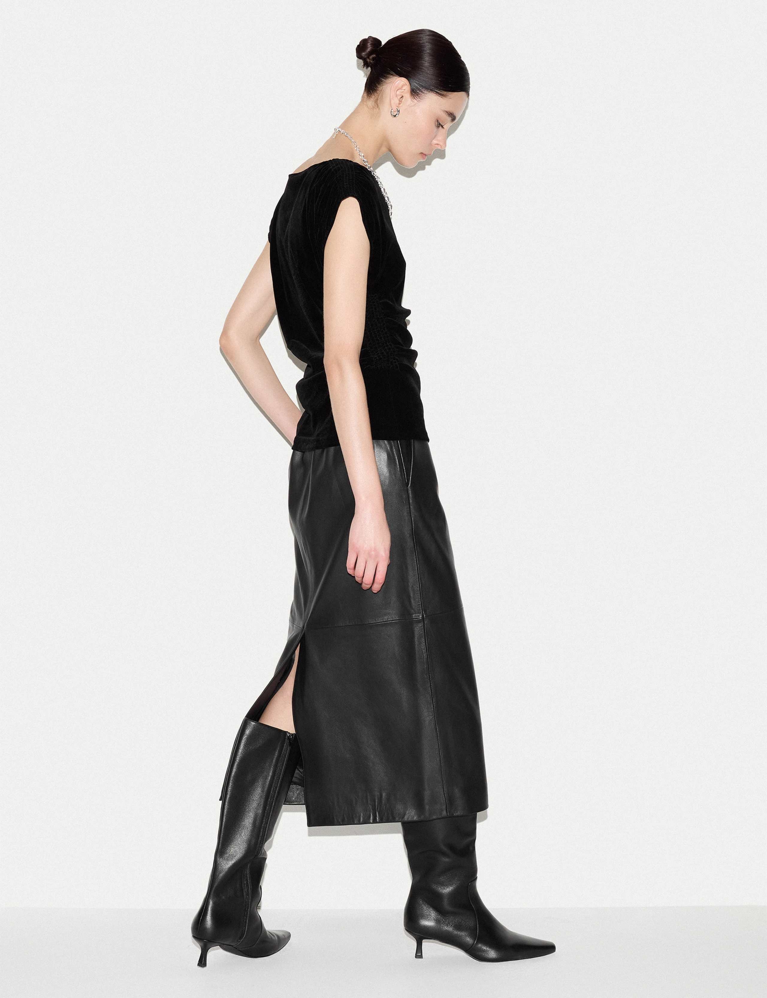 Velvet Ruched Slash Neck Top 7 of 7