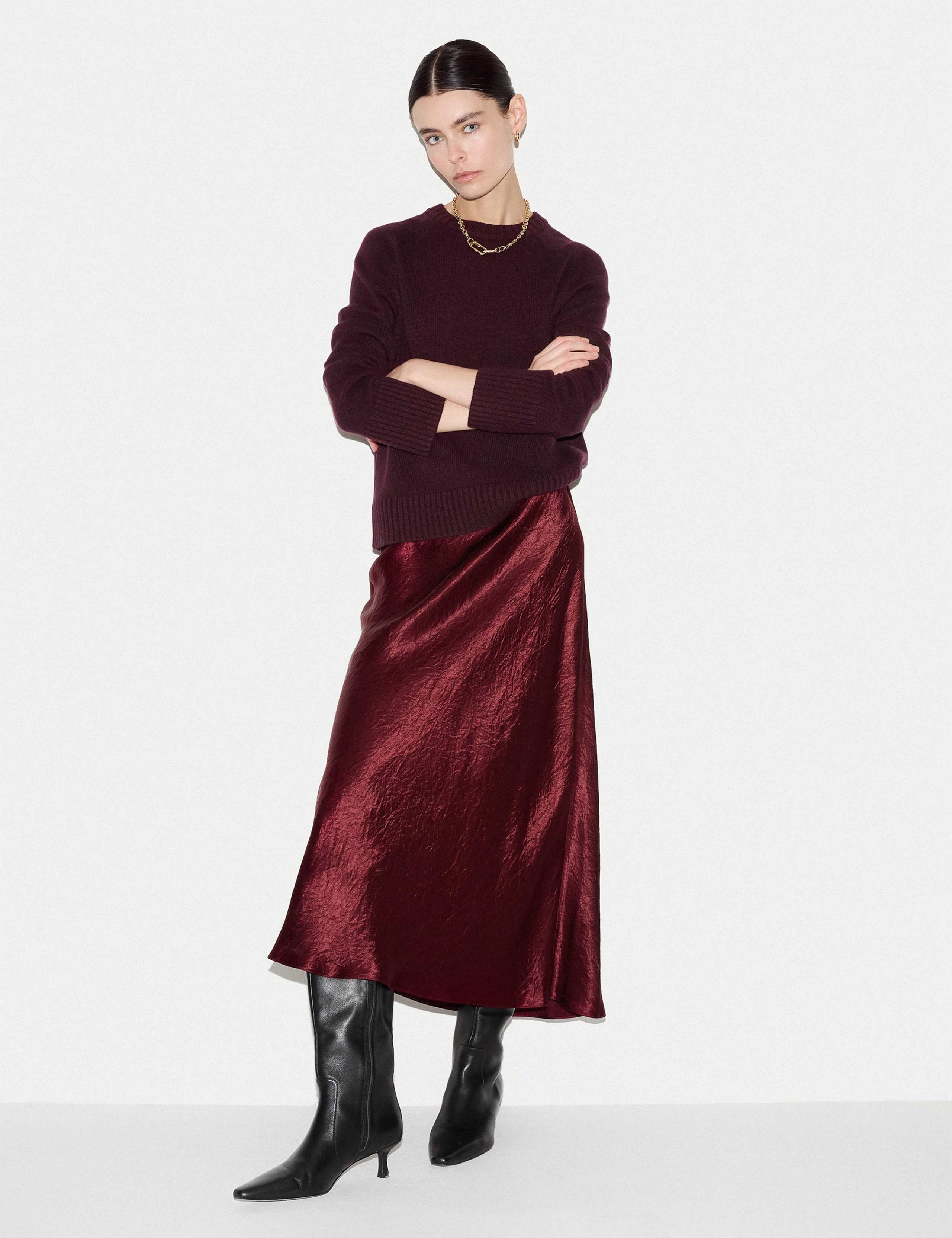 Satin Textured Bias Midi Slip Skirt 2 of 6