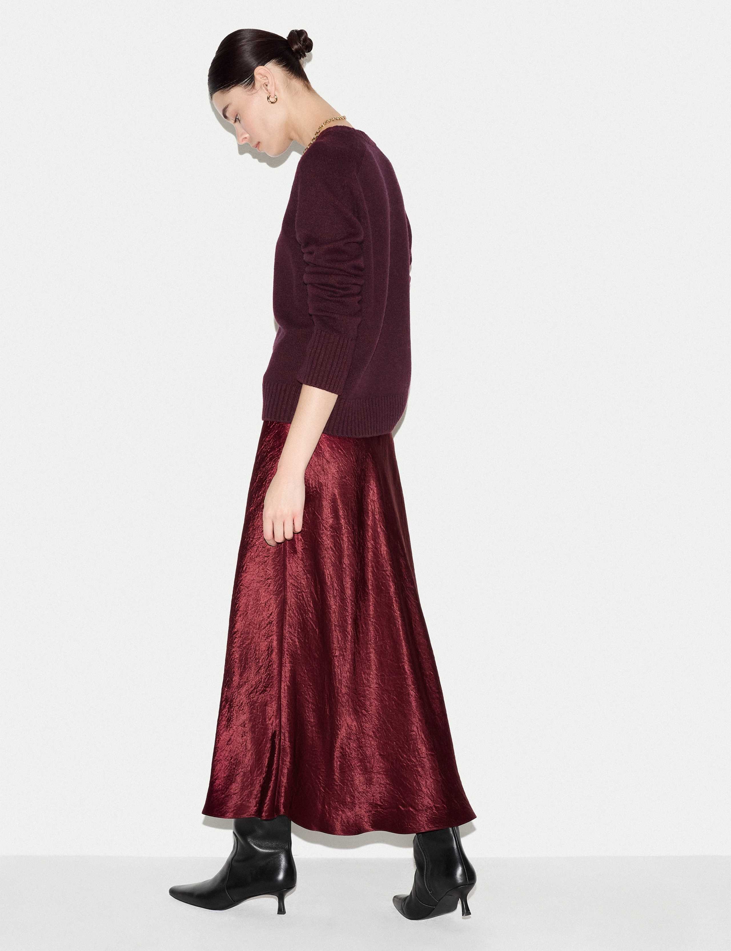 Satin Textured Bias Midi Slip Skirt 4 of 6