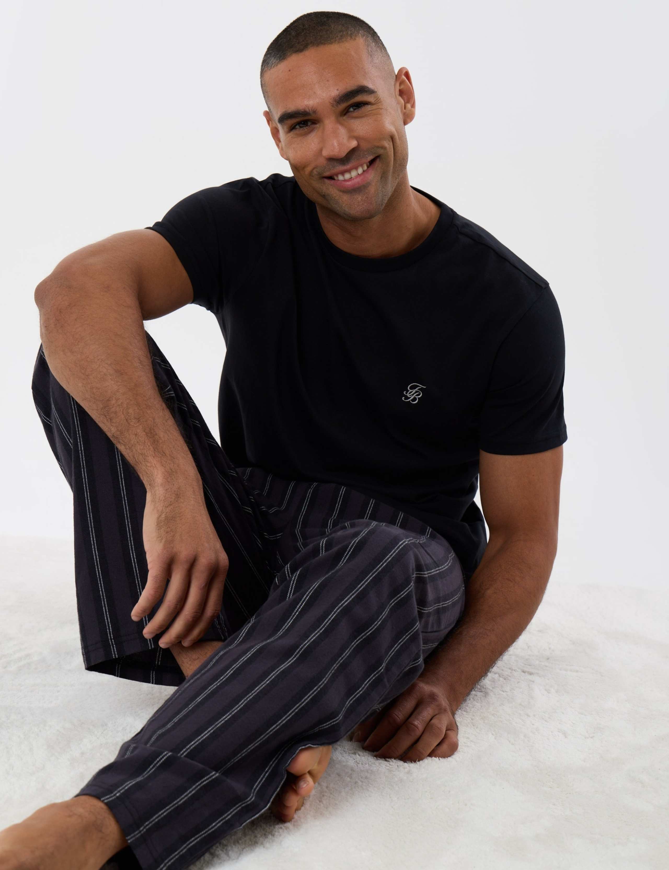 Cotton Rich Striped Flannel Pyjama Set 1 of 5