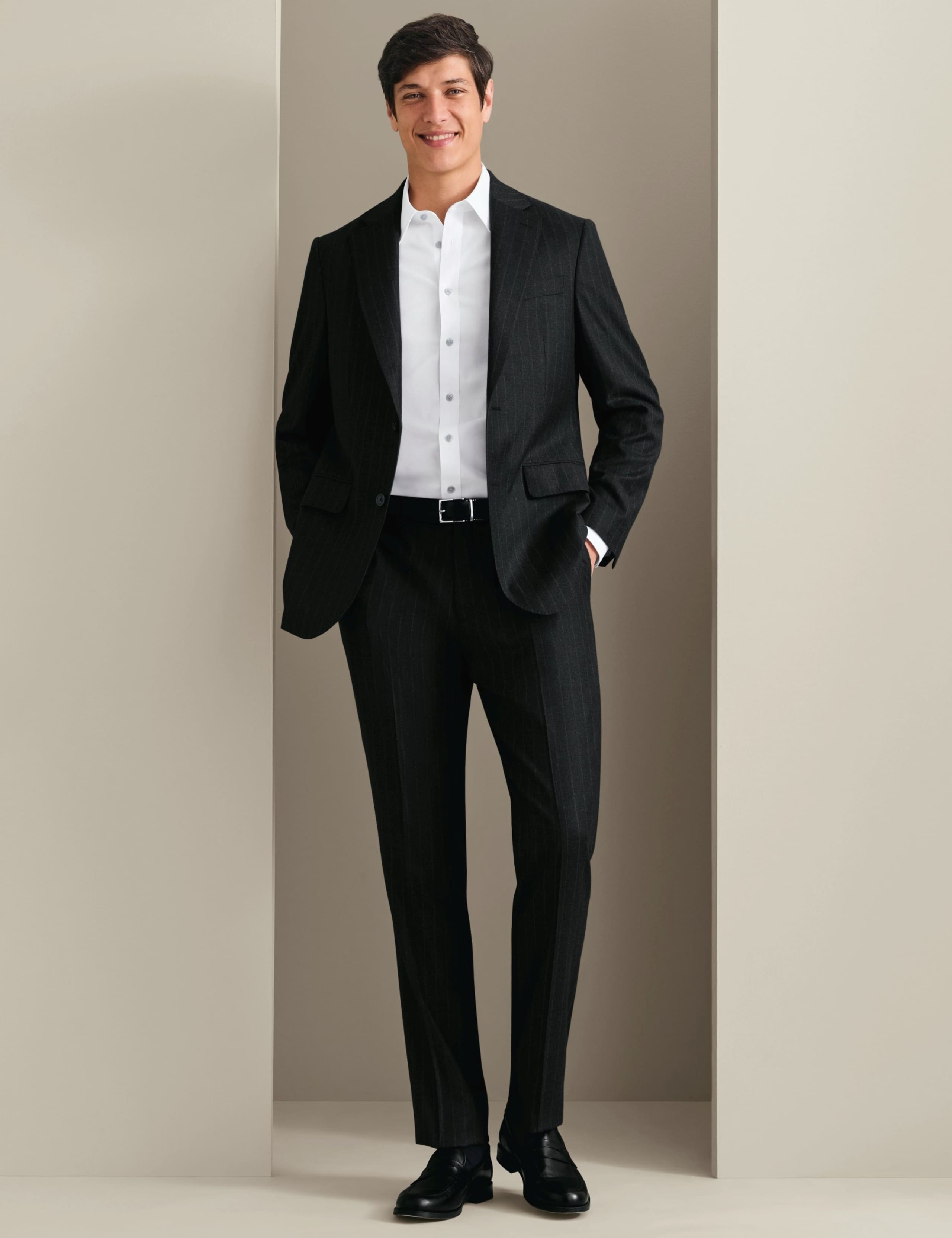 Slim Fit Wool Rich Striped Flat Front Trousers 2 of 4