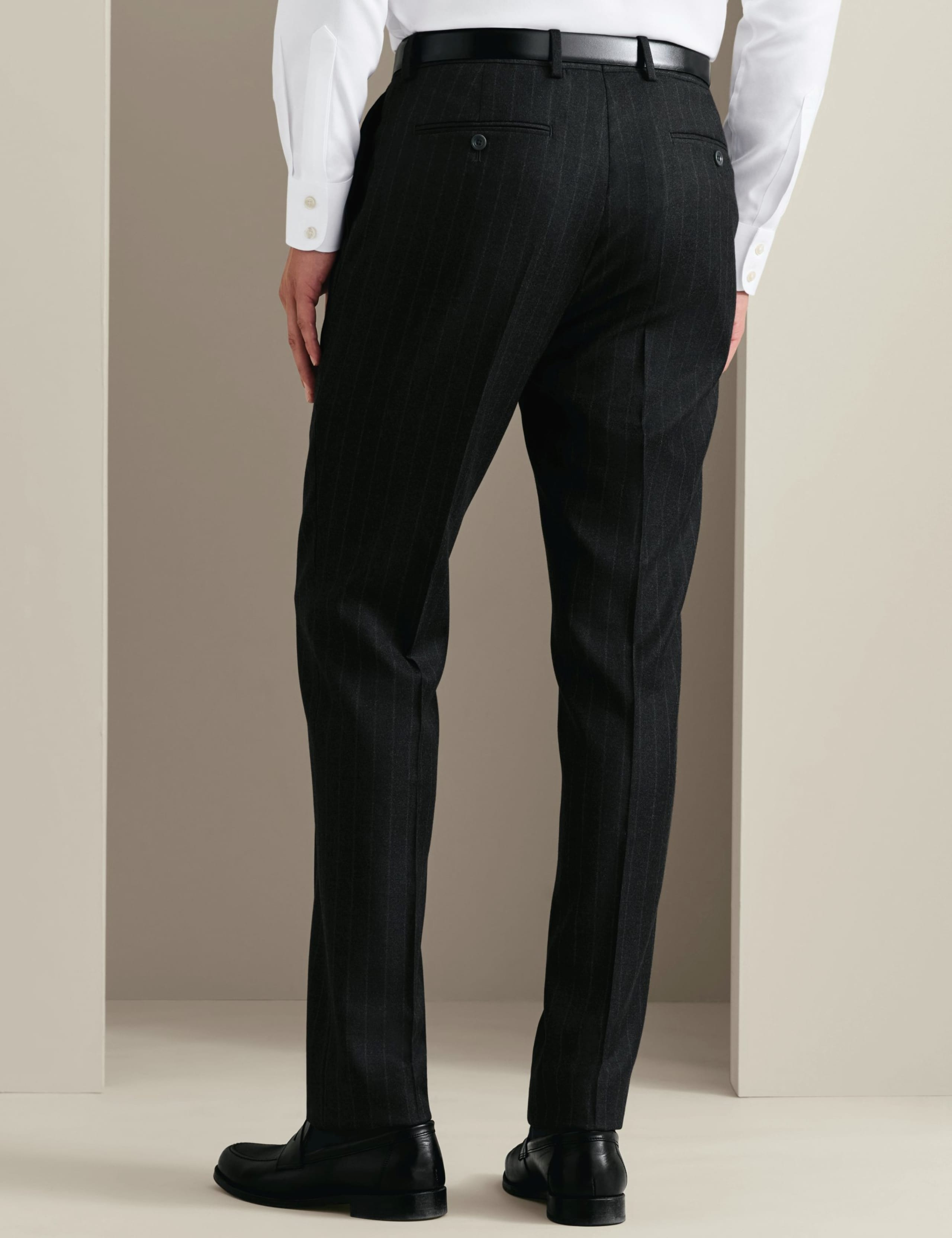 Slim Fit Wool Rich Striped Flat Front Trousers 3 of 4