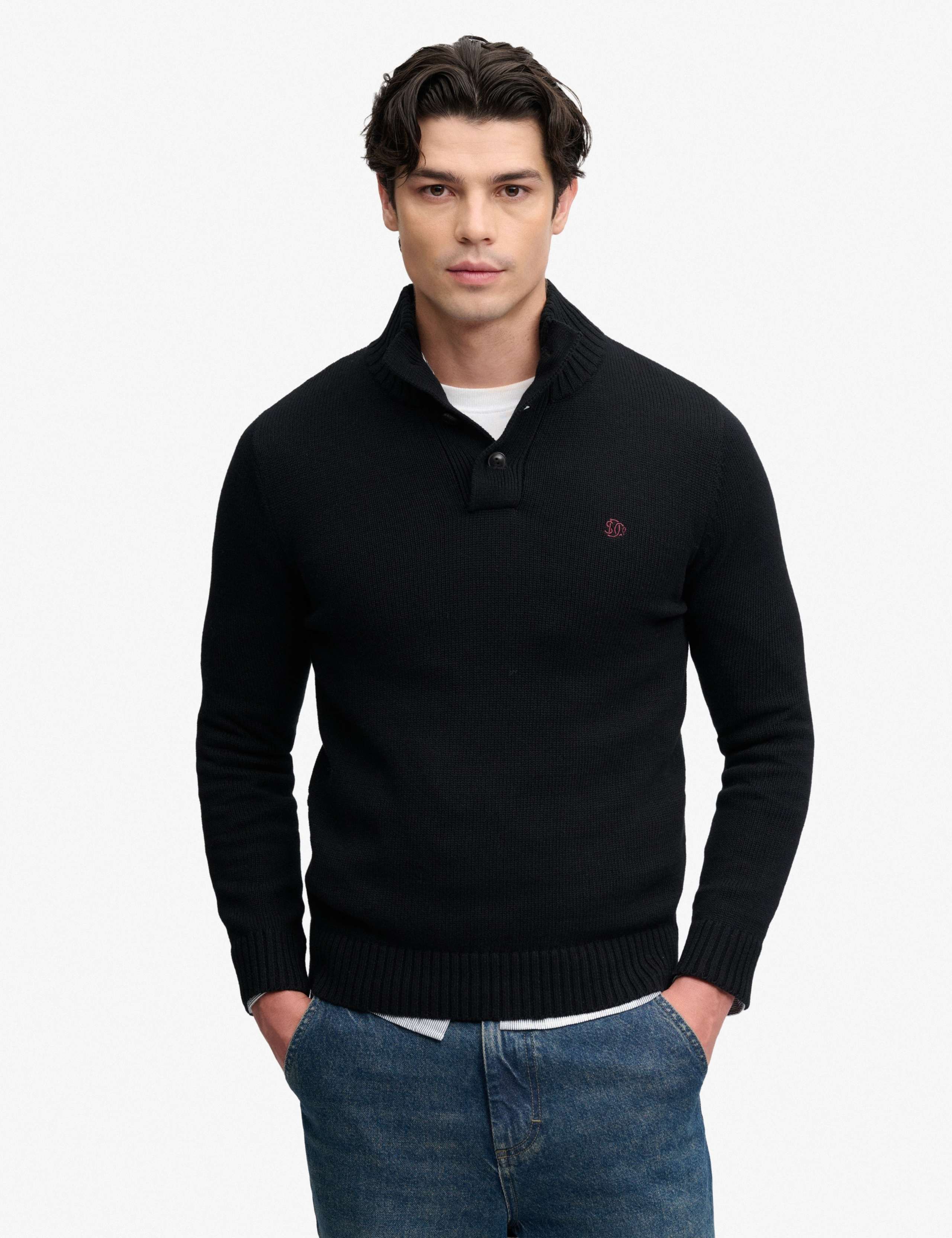 Pure Cotton Button Henley Jumper 1 of 7