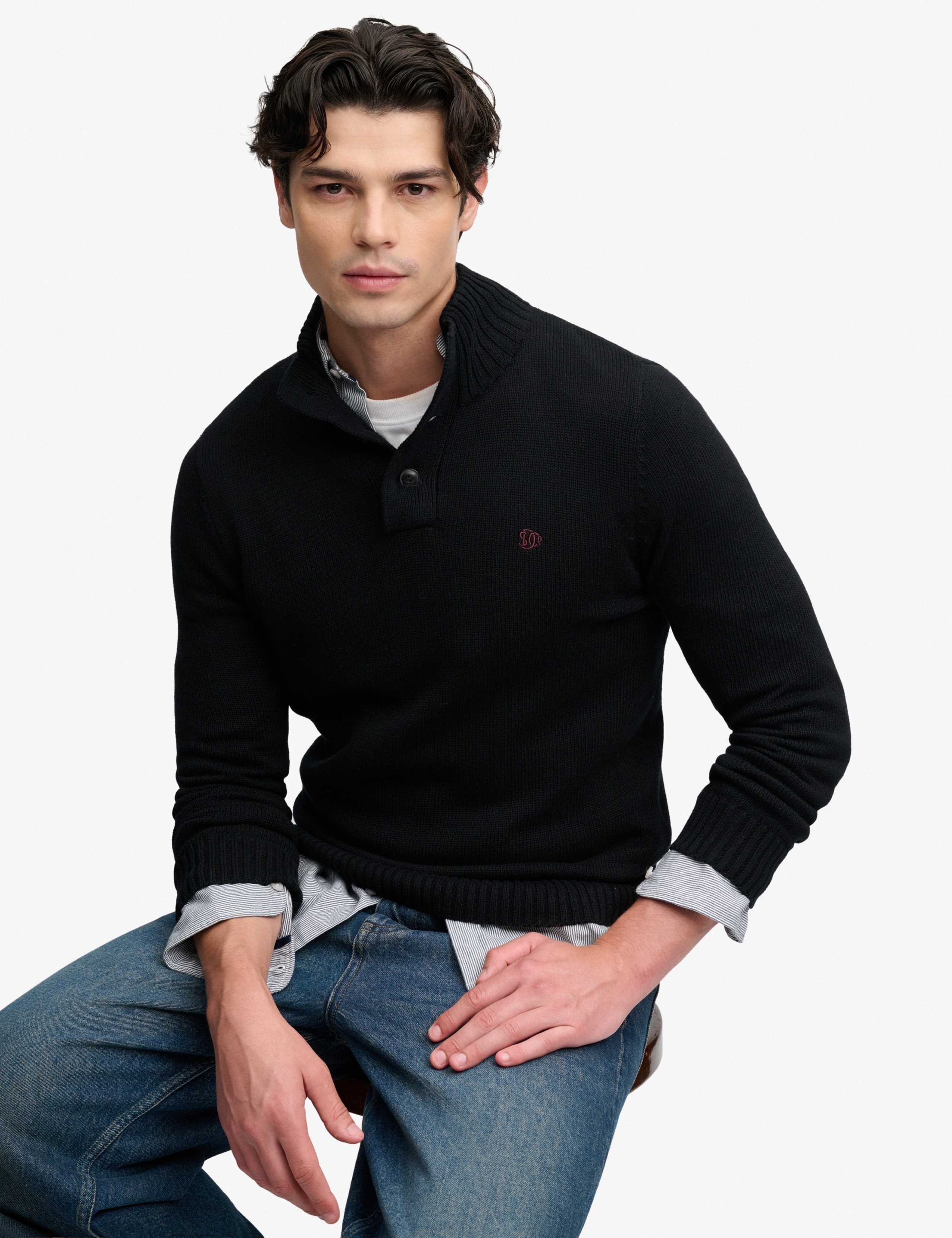 Pure Cotton Button Henley Jumper 4 of 7