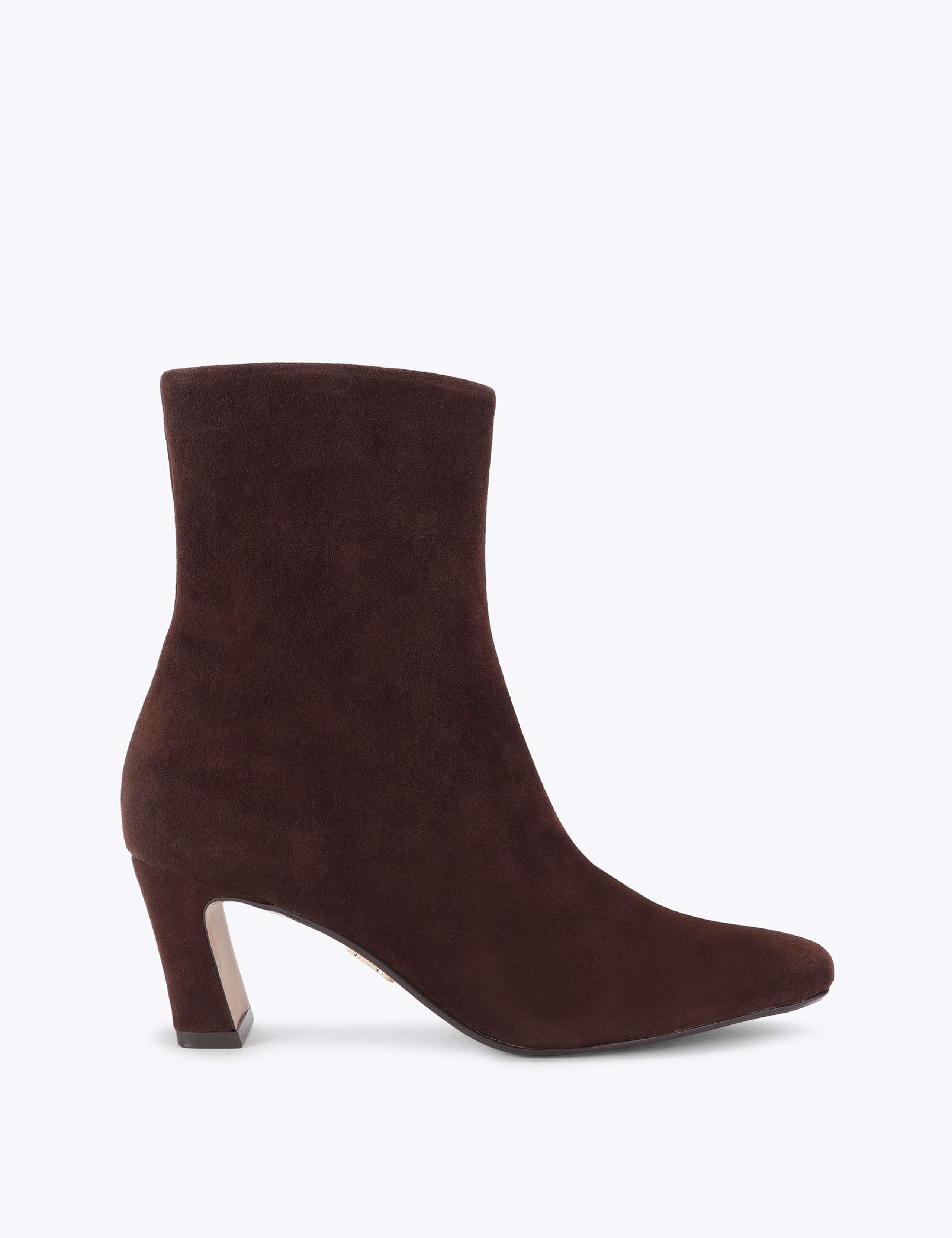 Suede Block Heel Almond Toe Ankle Boots 1 of 4