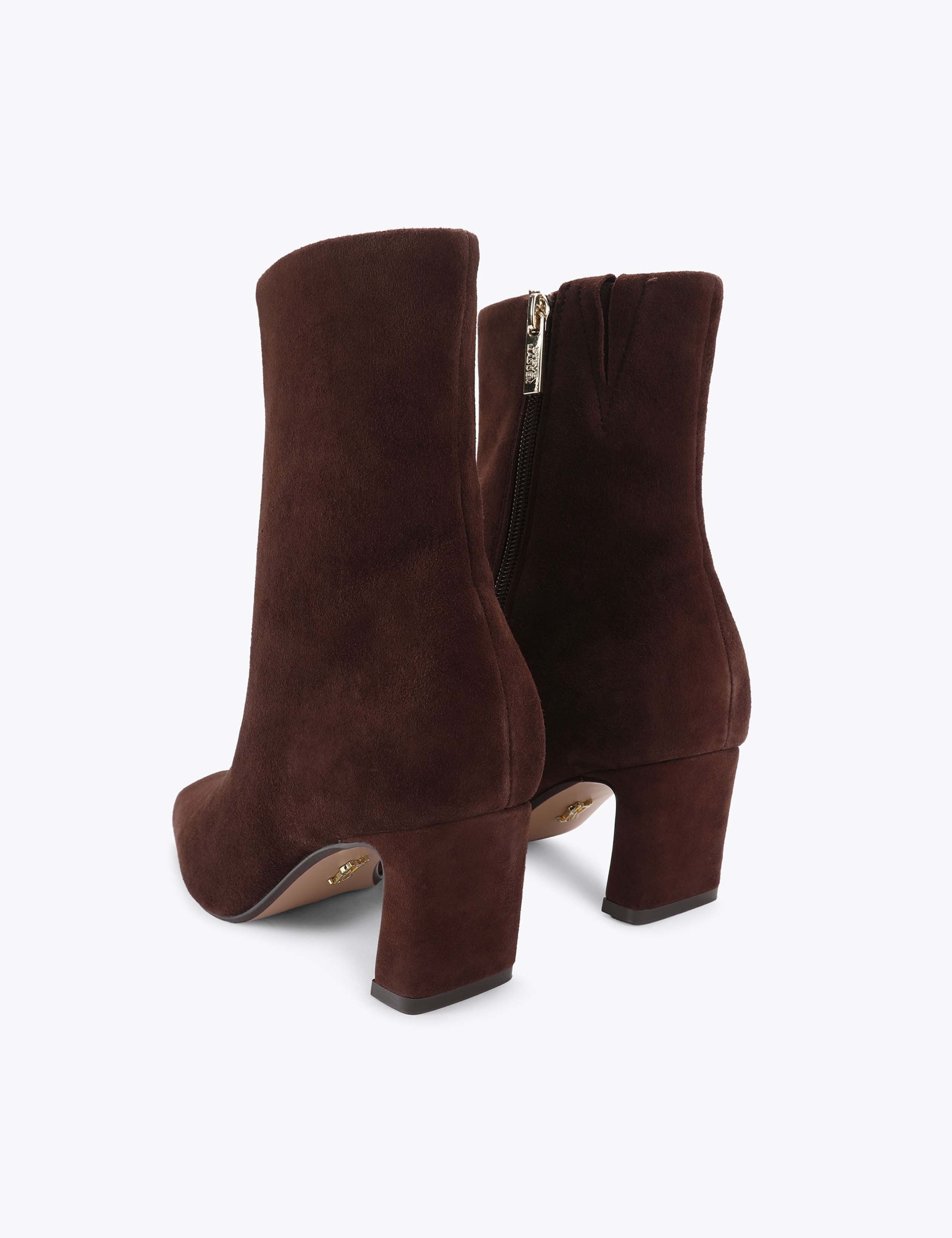 Suede Block Heel Almond Toe Ankle Boots 3 of 4