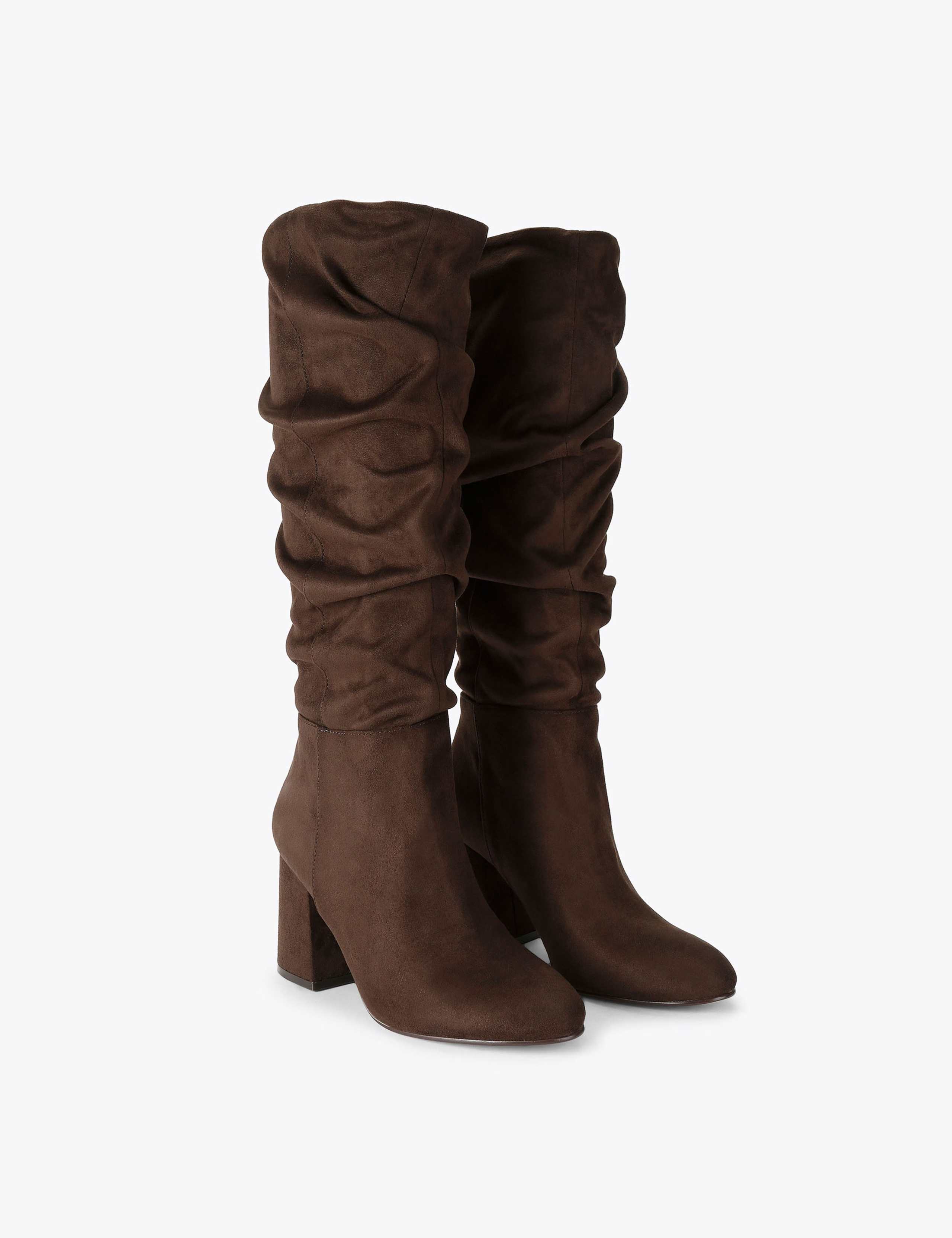 Block Heel Ruched Knee High Boots 2 of 4