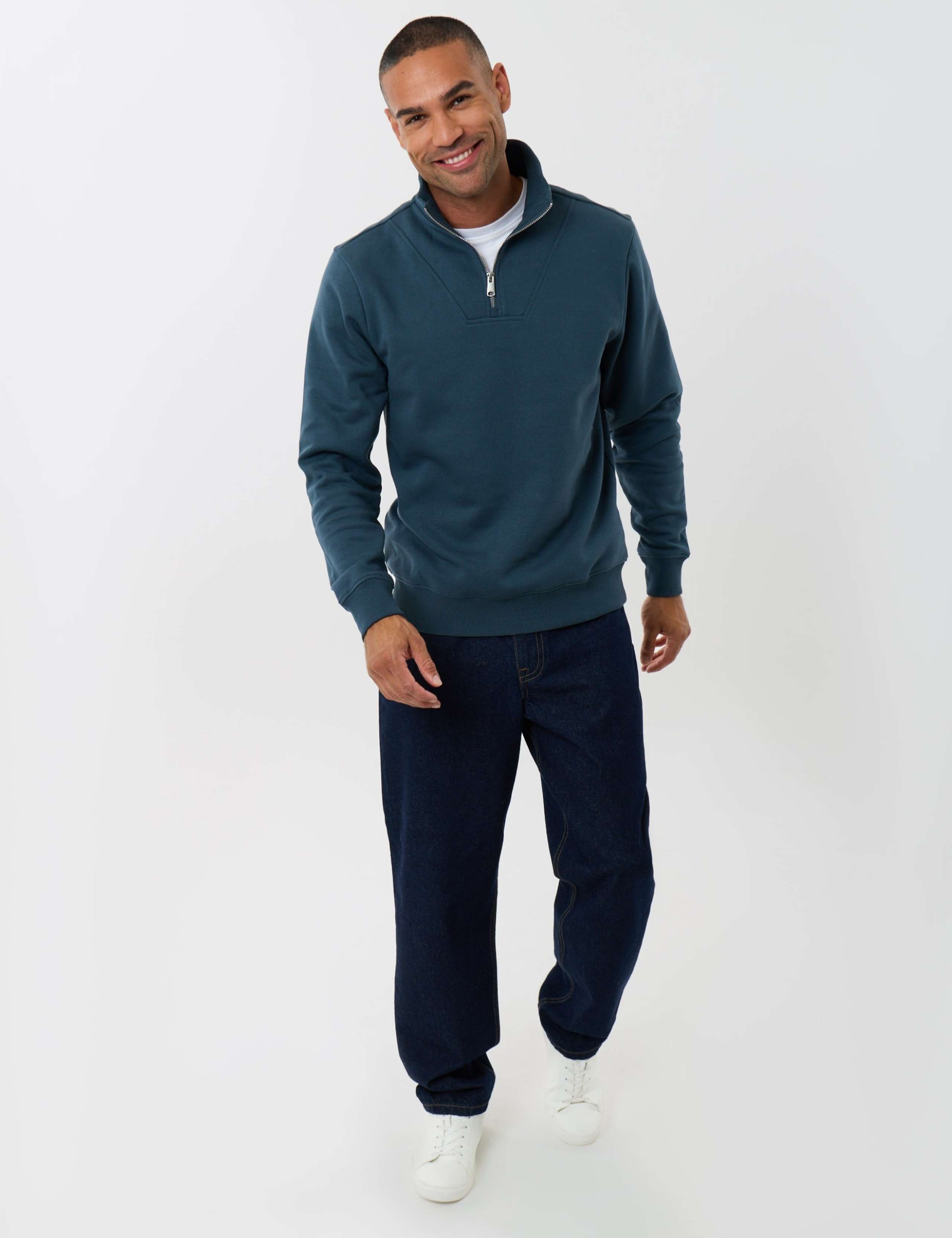 Cotton Rich Funnel Neck Quarter Zip Sweatshirt 1 of 5