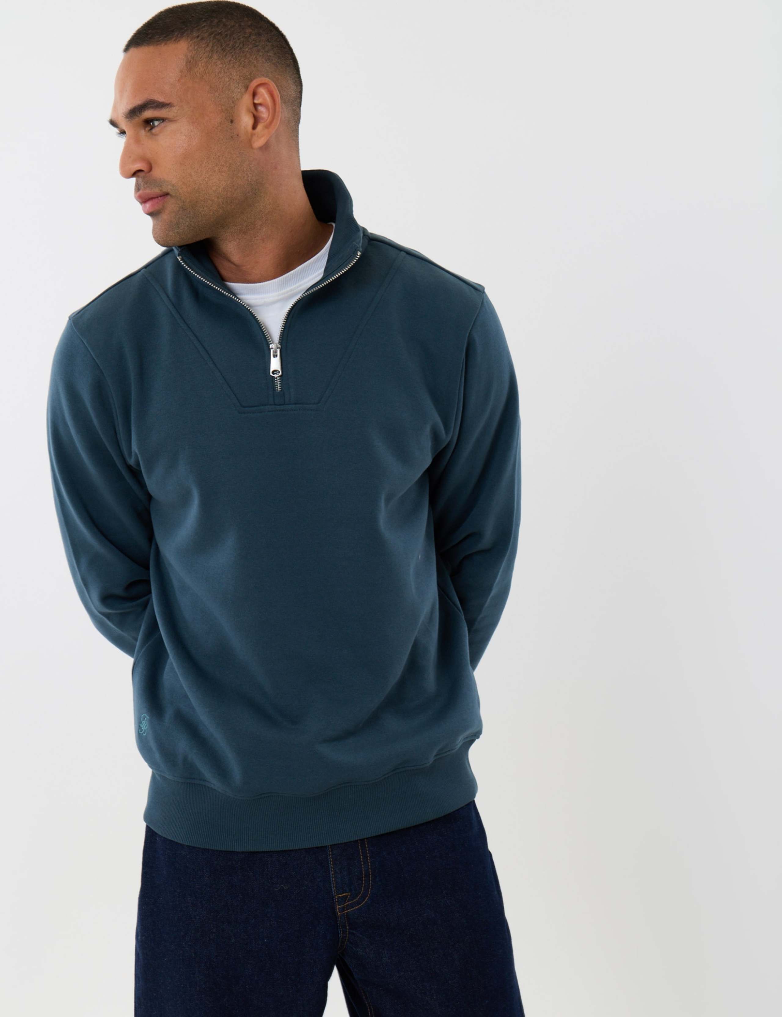 Cotton Rich Funnel Neck Quarter Zip Sweatshirt 3 of 5
