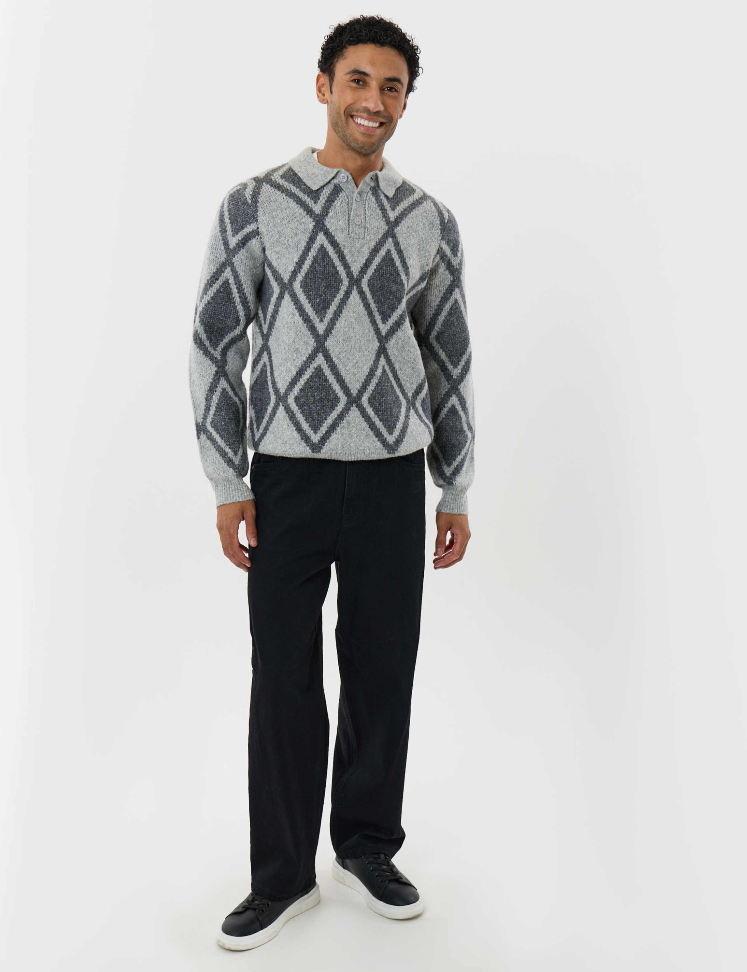 Argyle Knitted Long Sleeve Polo Shirt 3 of 6