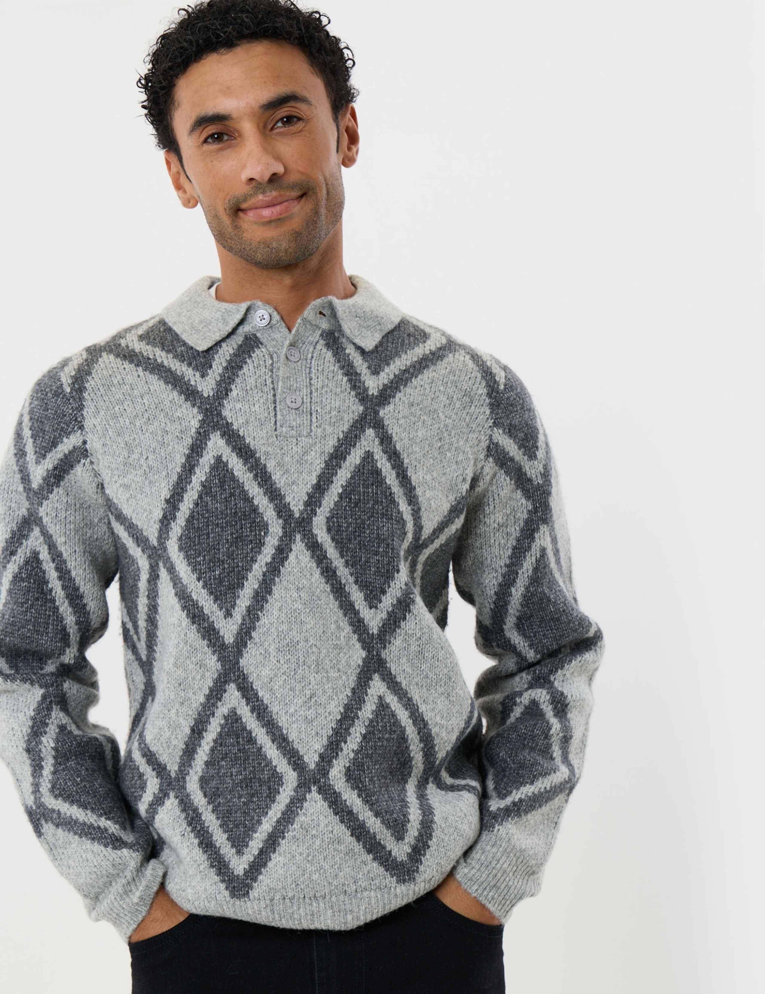 Argyle Knitted Long Sleeve Polo Shirt 4 of 6