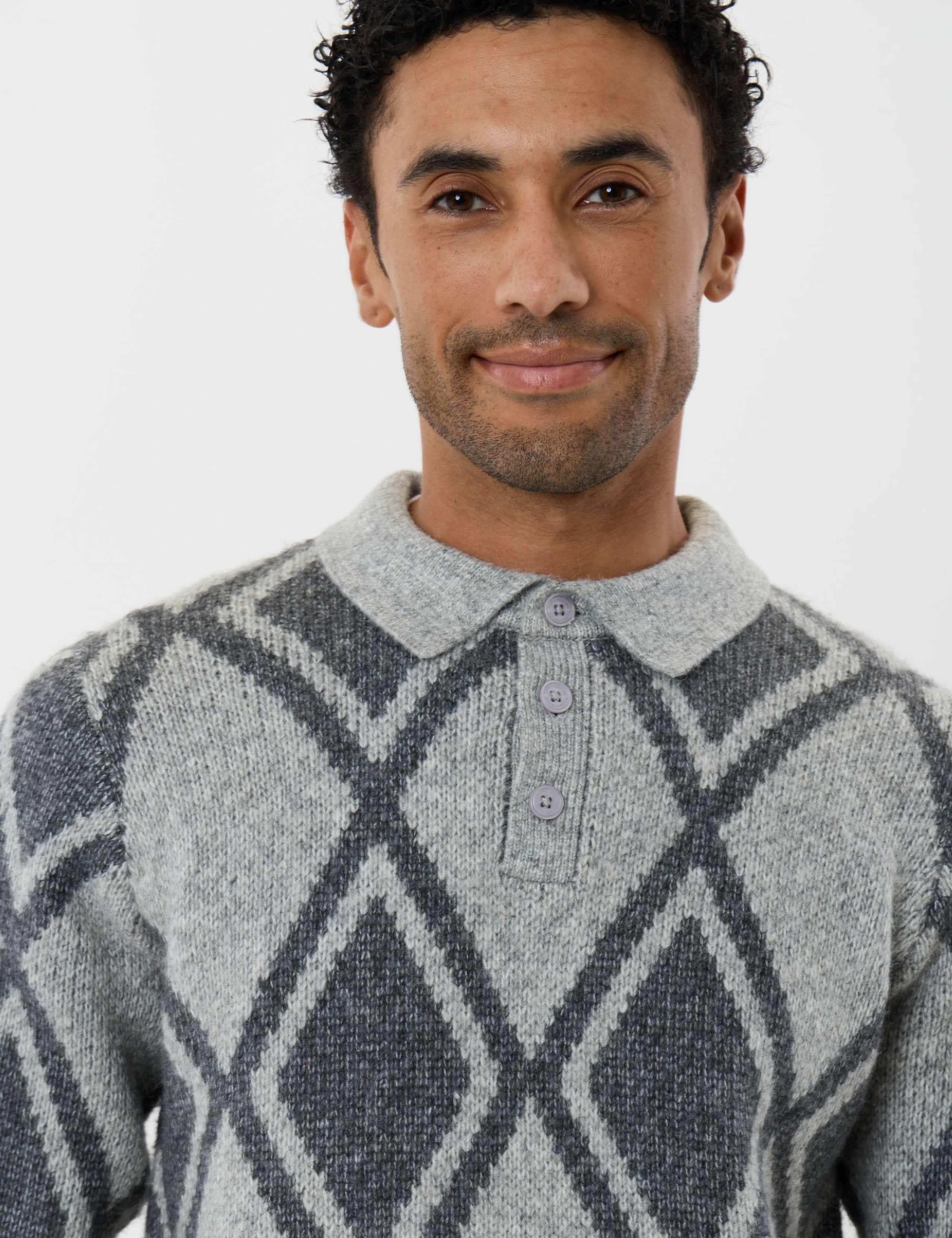 Argyle Knitted Long Sleeve Polo Shirt 5 of 6