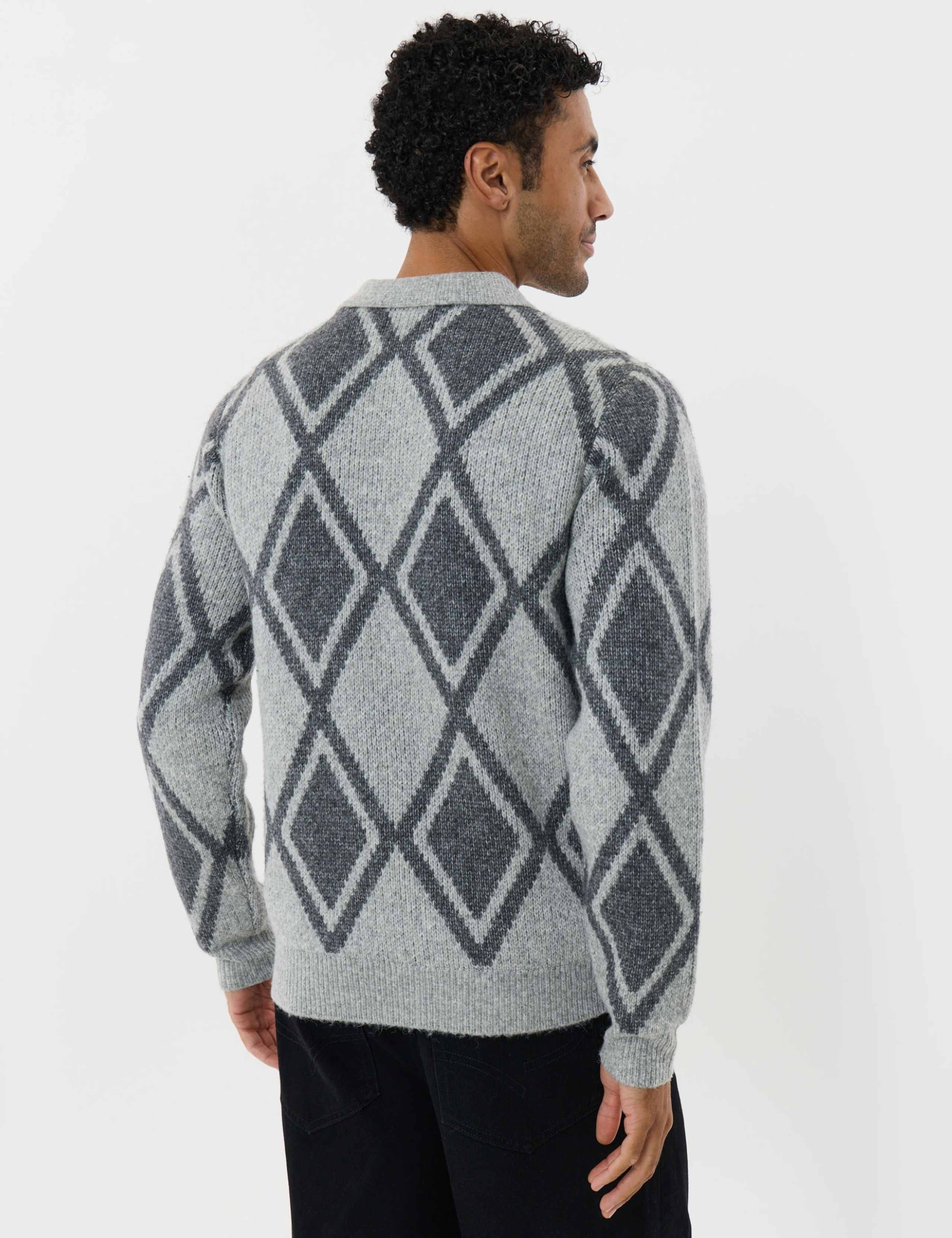 Argyle Knitted Long Sleeve Polo Shirt 6 of 6