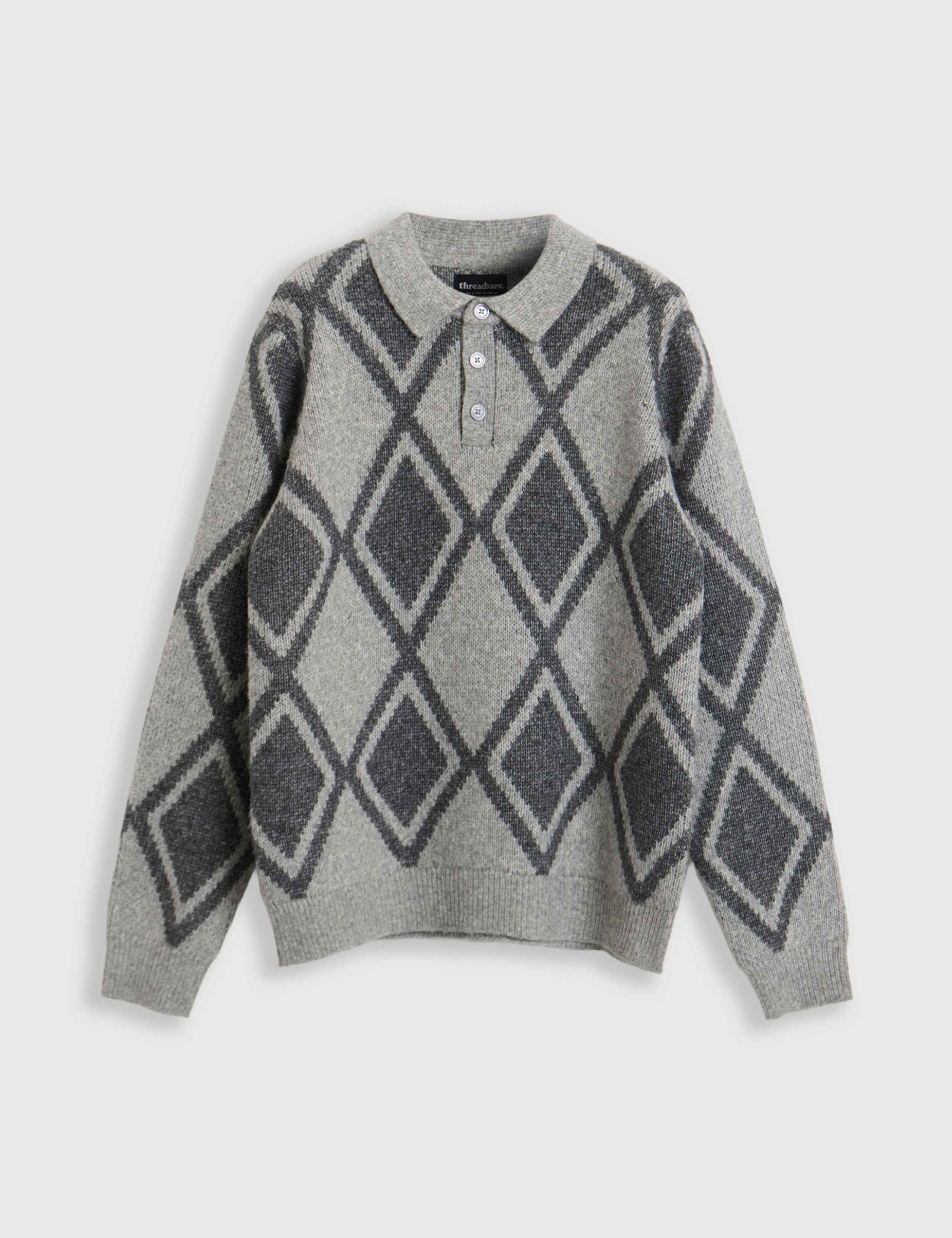 Argyle Knitted Long Sleeve Polo Shirt 2 of 6
